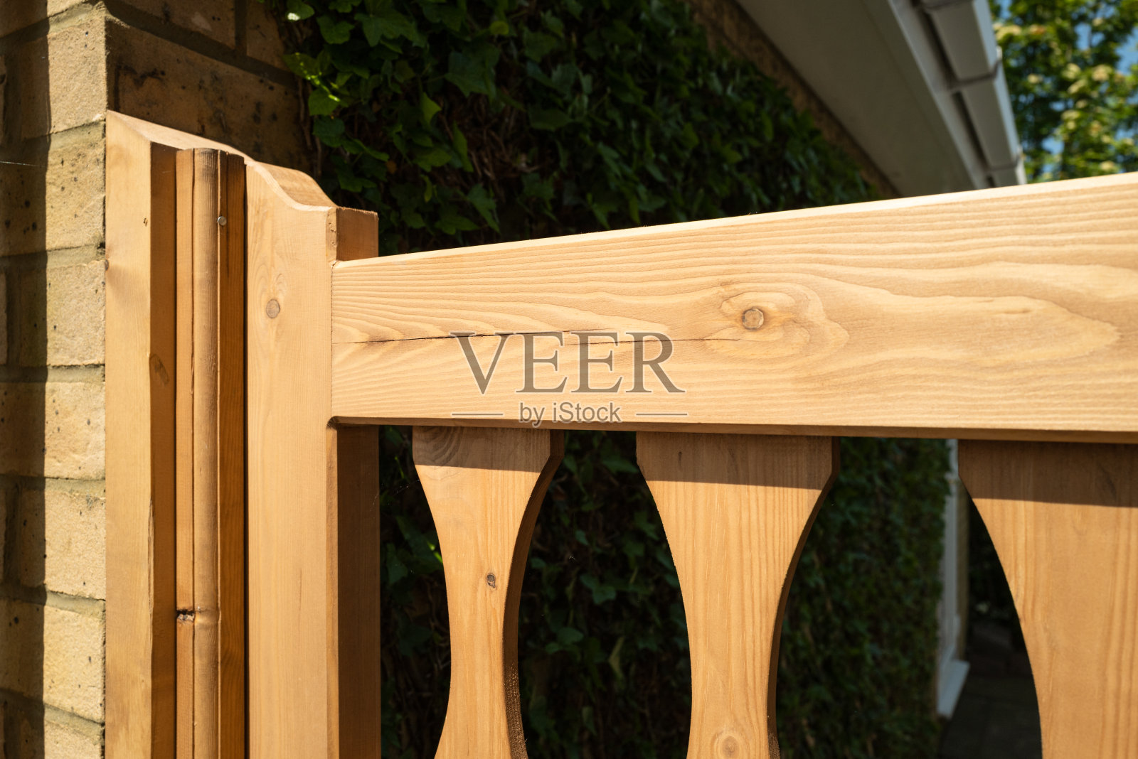 浅焦点是新安装的厚木花园大门。照片摄影图片