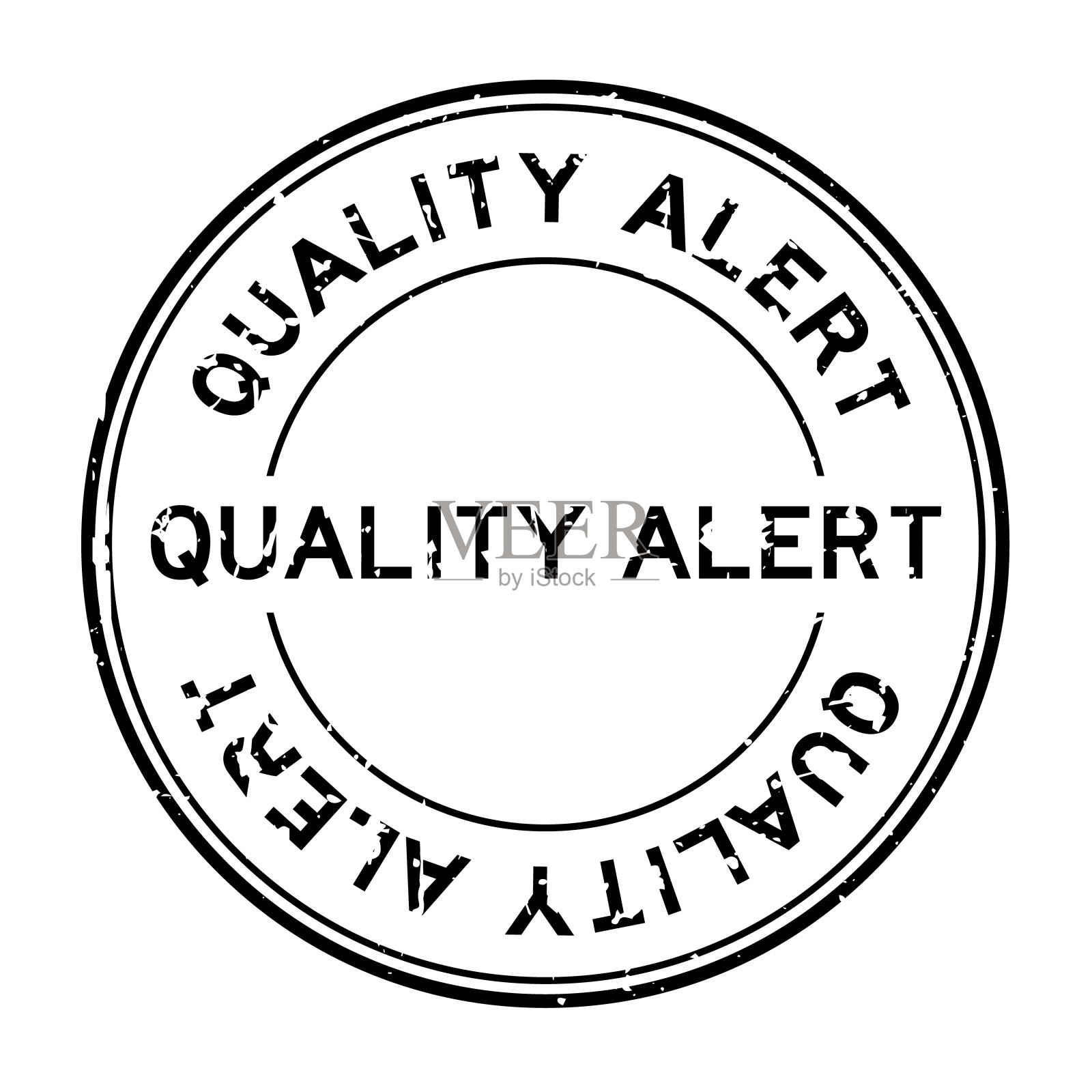 grunge风格黑色质量警告字圆形橡胶密封印章在白色背景插画图片素材