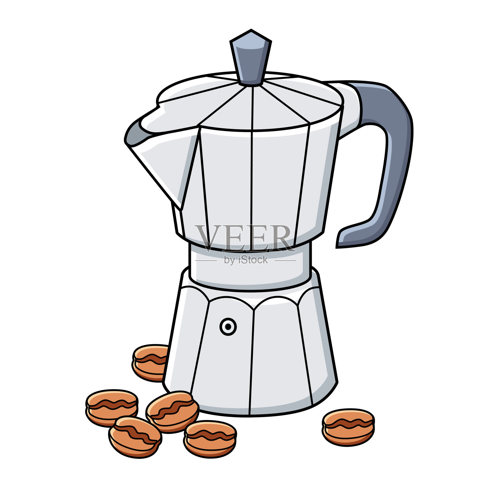 带咖啡豆的浓缩咖啡机插画图片素材