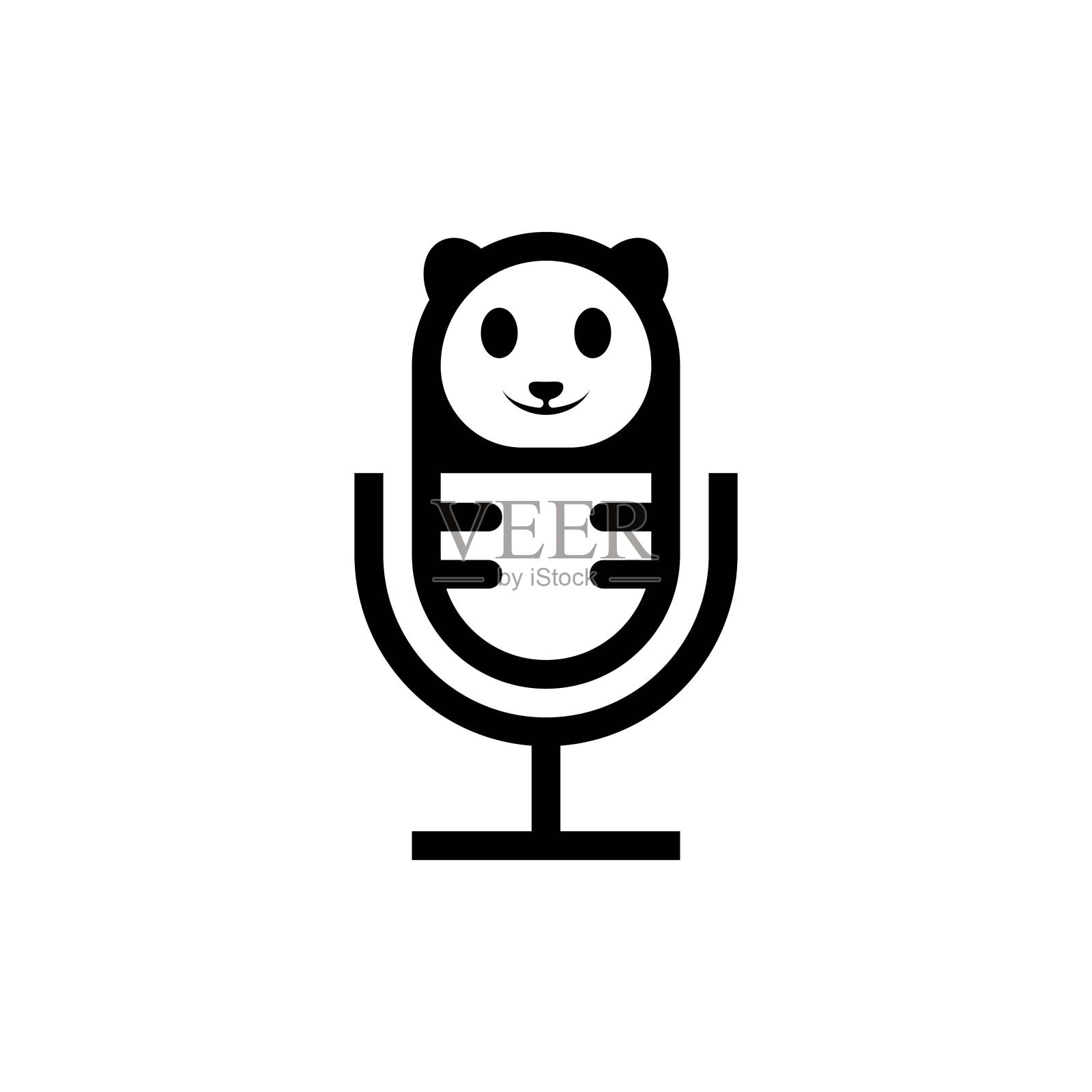 播客和熊猫标志模板矢量图标插画图片素材