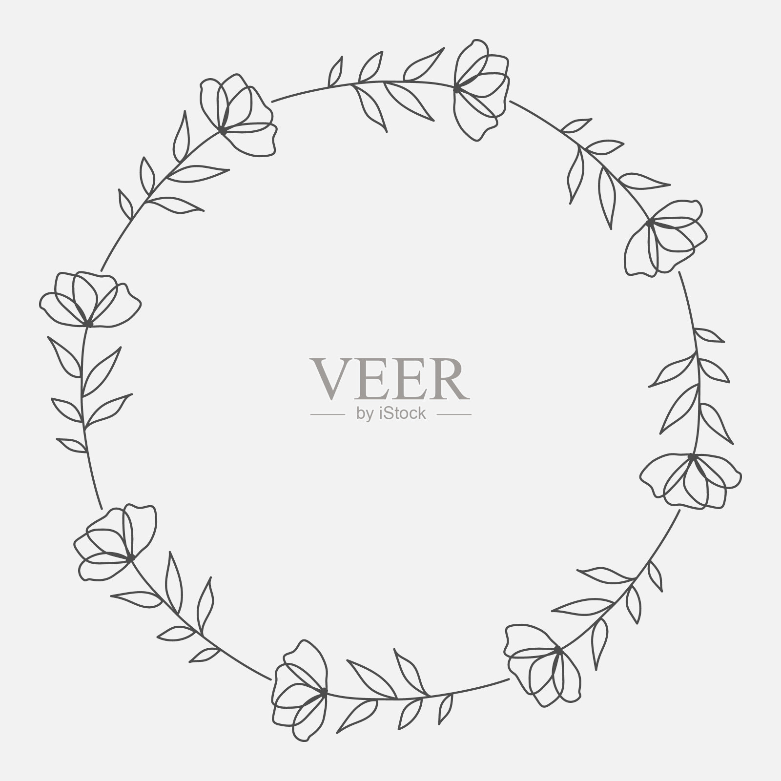 手绘花卉圆形花环插画图片素材