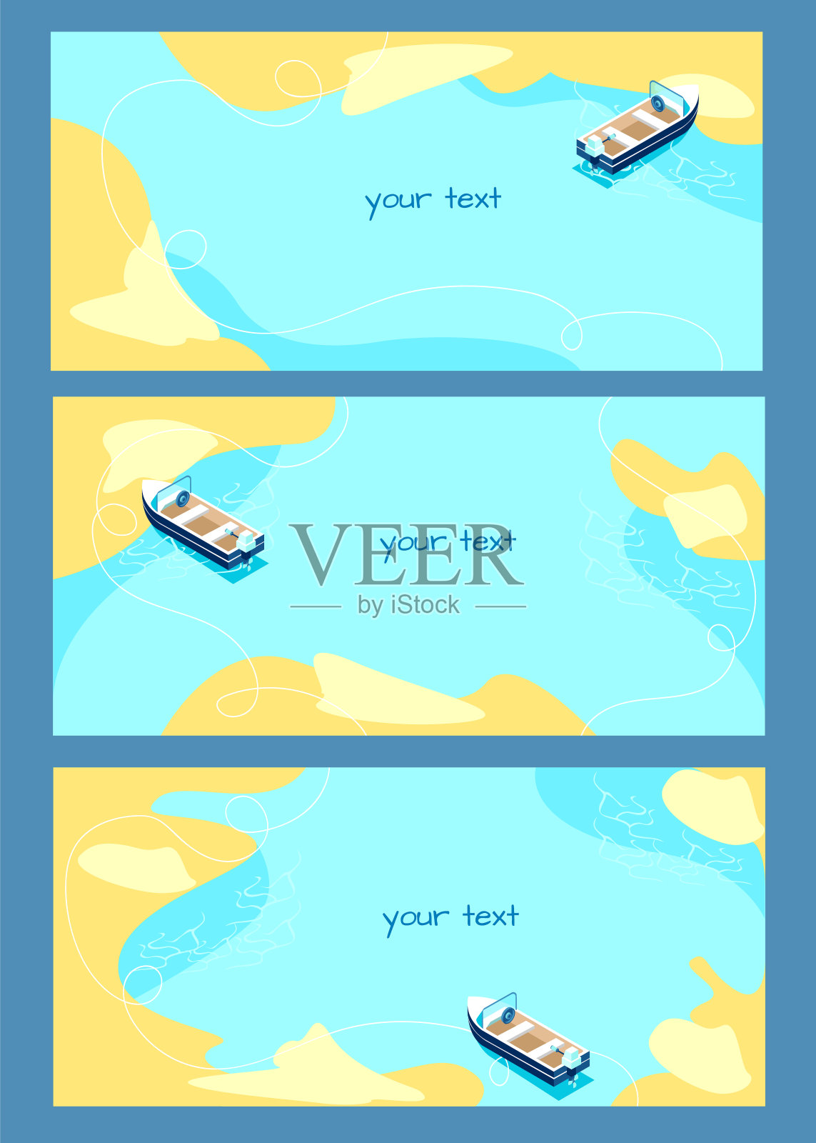 船在沙滩上等距设置插画图片素材