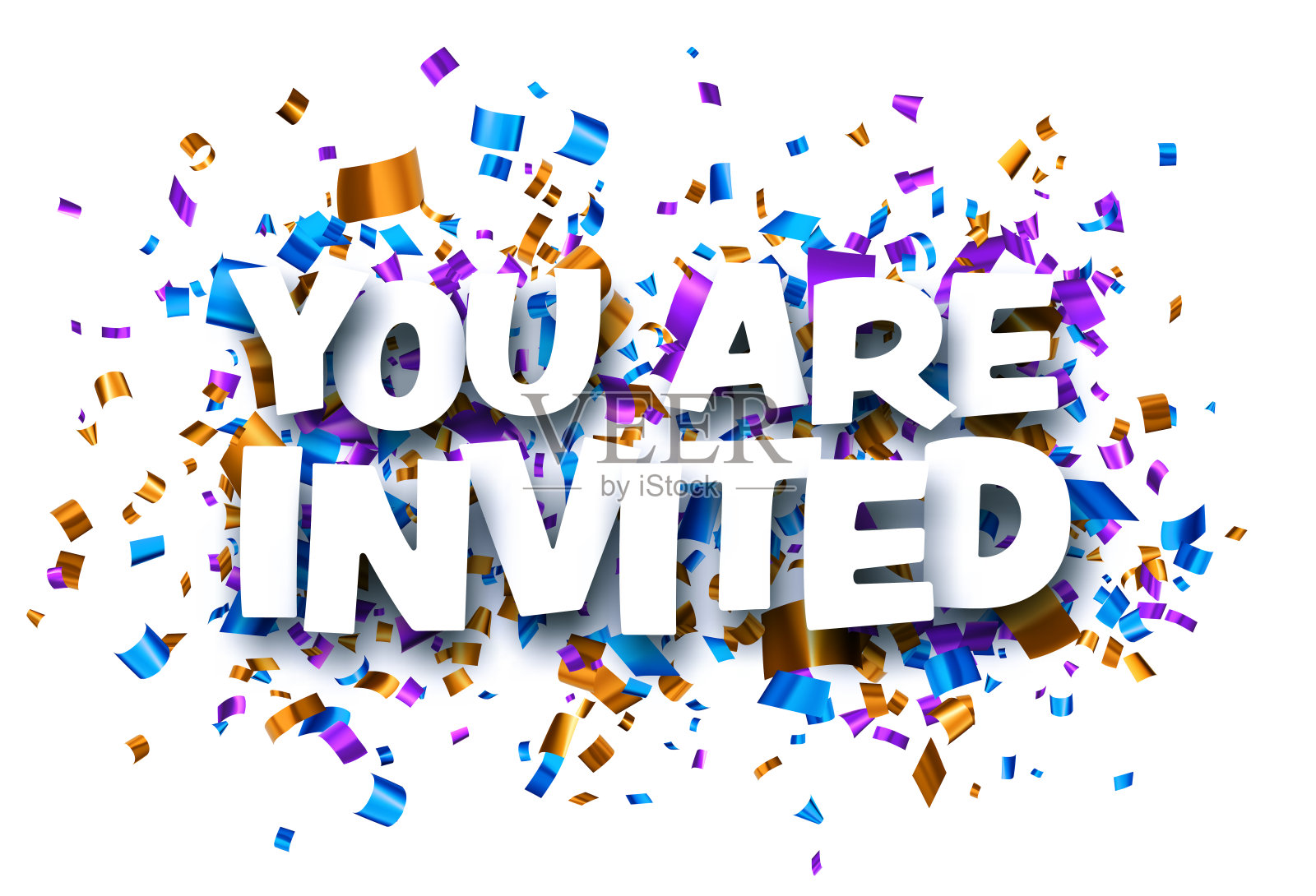 邀请您在彩色彩带背景上签名。插画图片素材