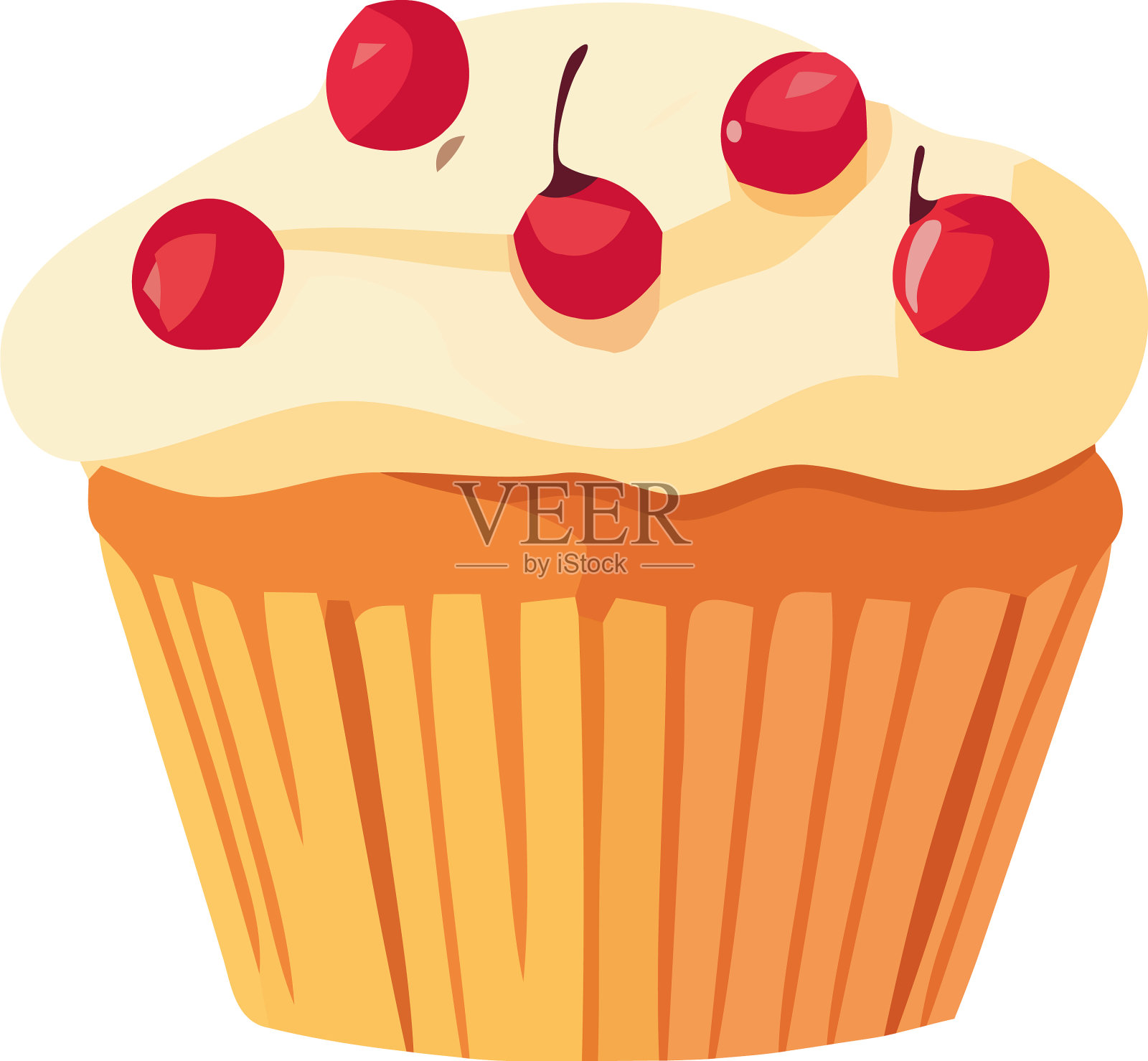 甜美的烘焙甜点装饰纸杯蛋糕和水果插画图片素材