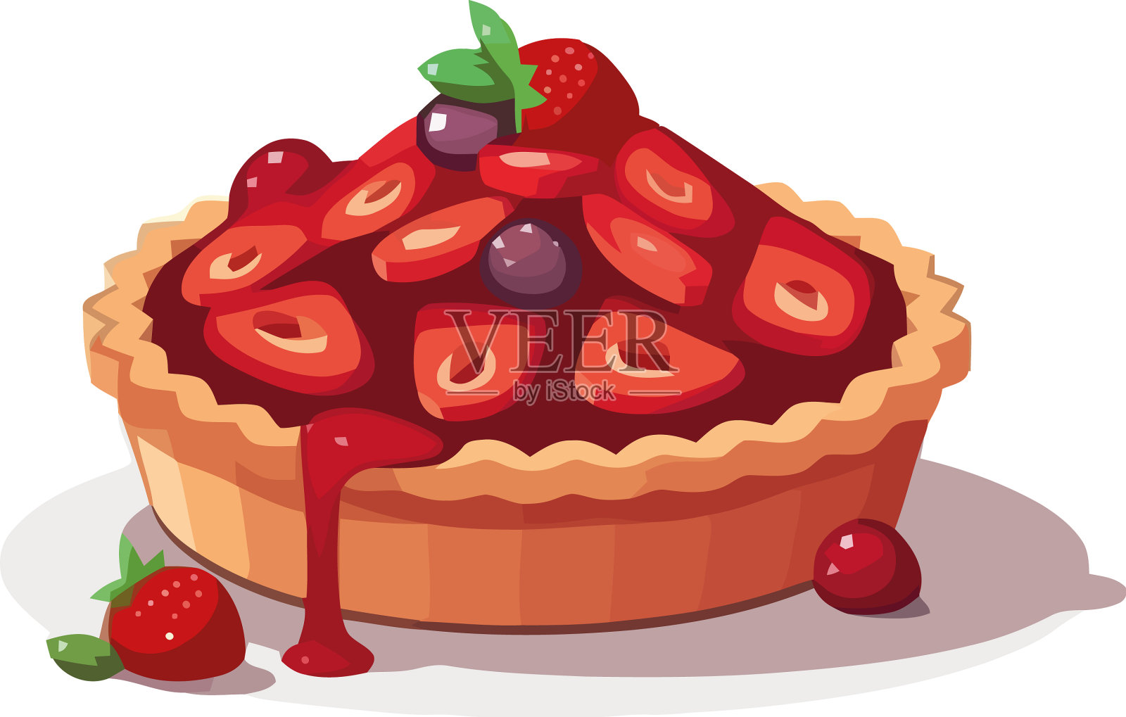 甜浆果挞配巧克力和奶油糖霜插画图片素材