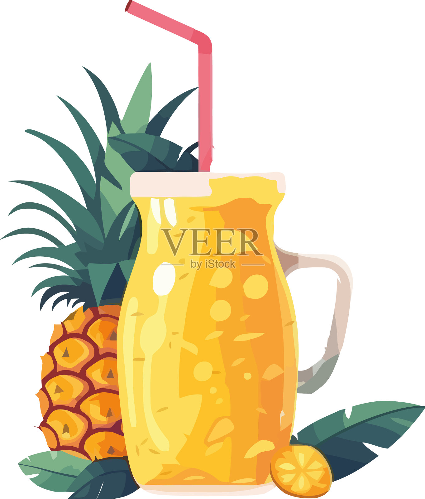 多汁的菠萝鸡尾酒有夏日的味道插画图片素材