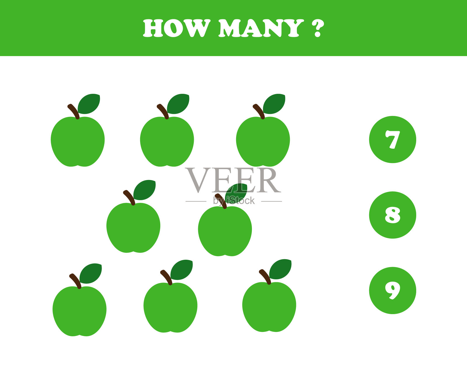 多少，孩子们的工作表，苹果，矢量。插画图片素材