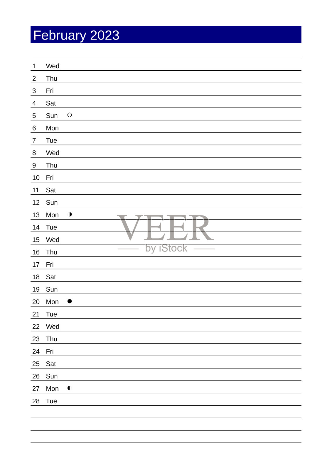 2023年2月的英文日历插画图片素材