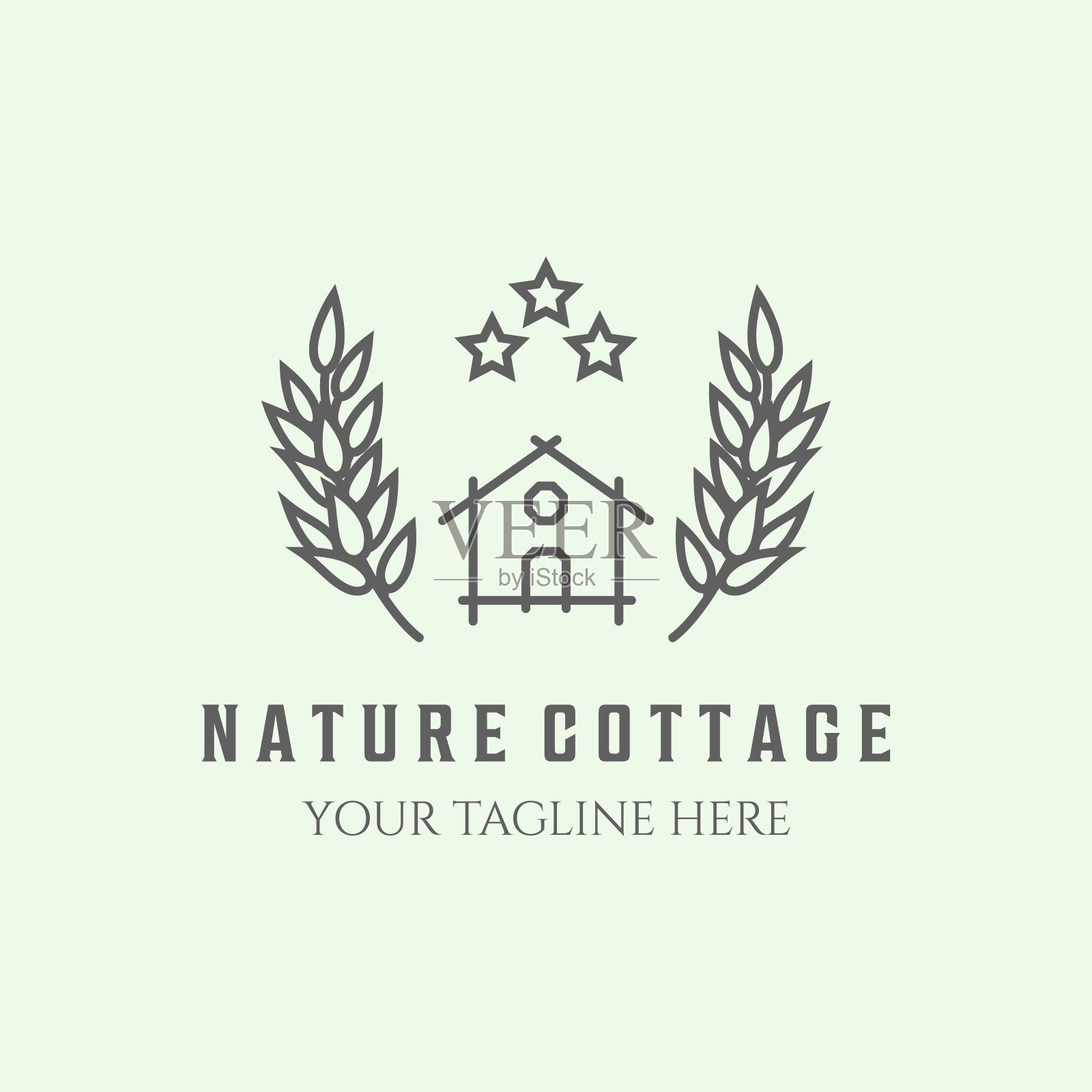 自然标志小屋线极简插画艺术小麦插画图片素材