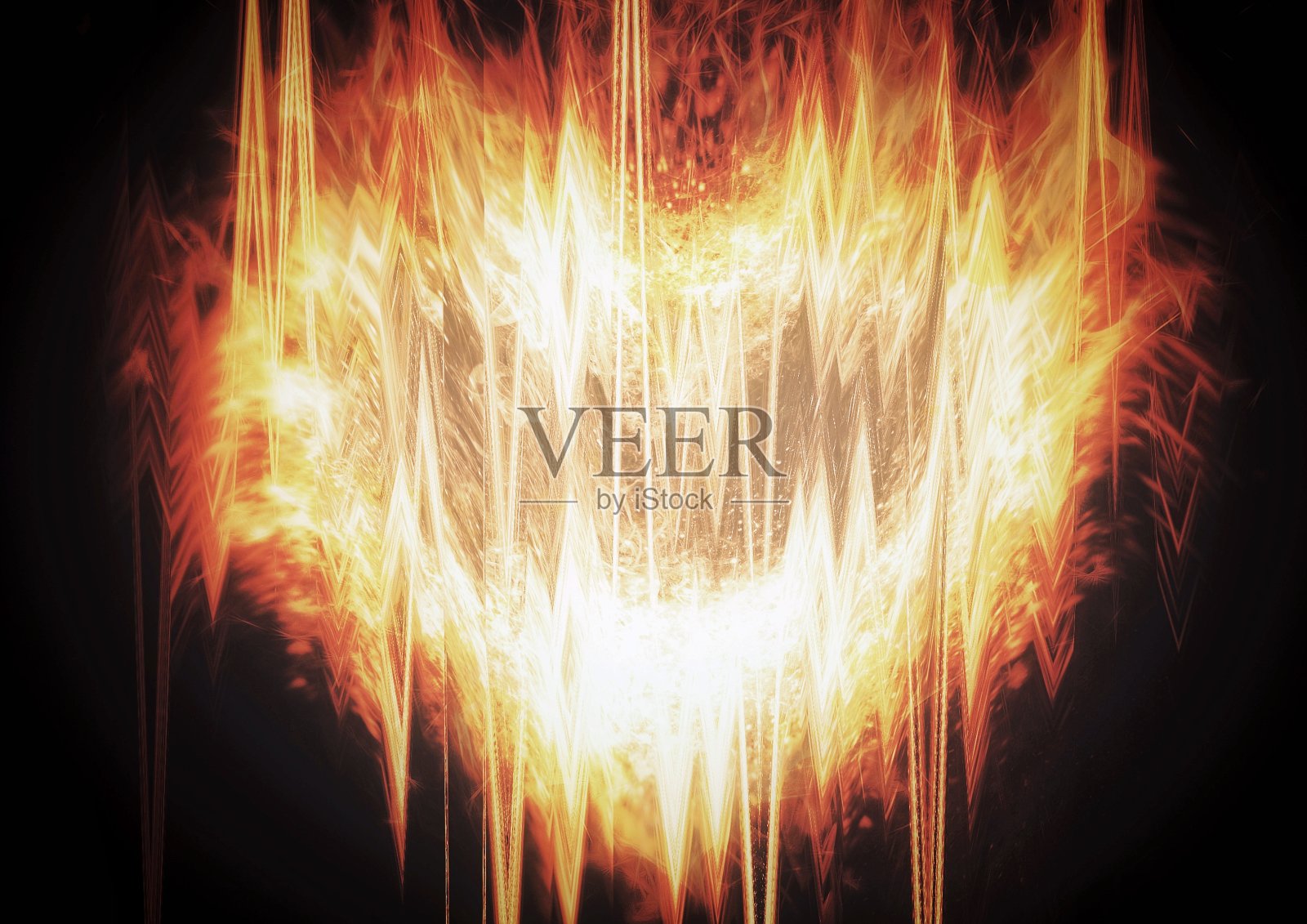 三维插图的抽象心形火焰爆炸照片摄影图片