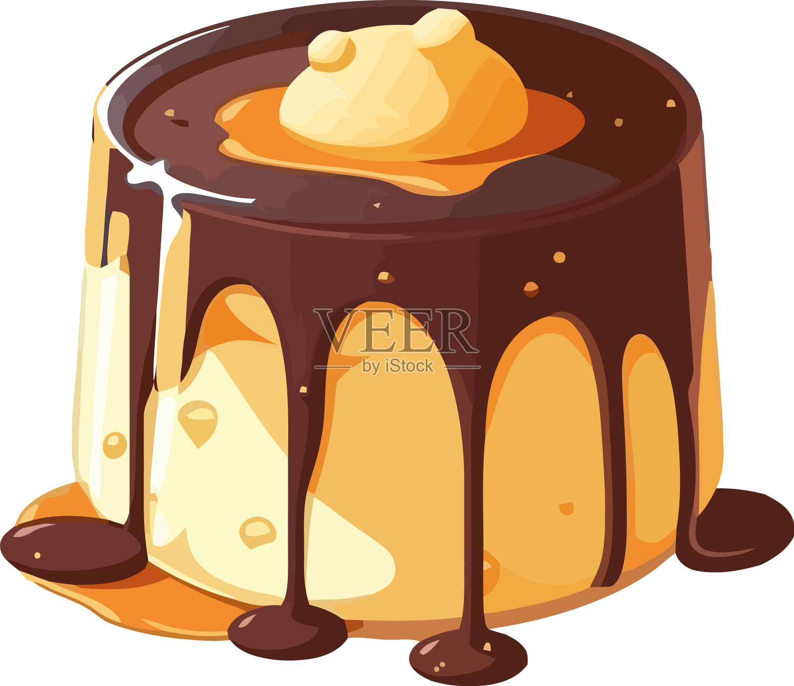 淋上焦糖酱的巧克力芝士蛋糕插画图片素材
