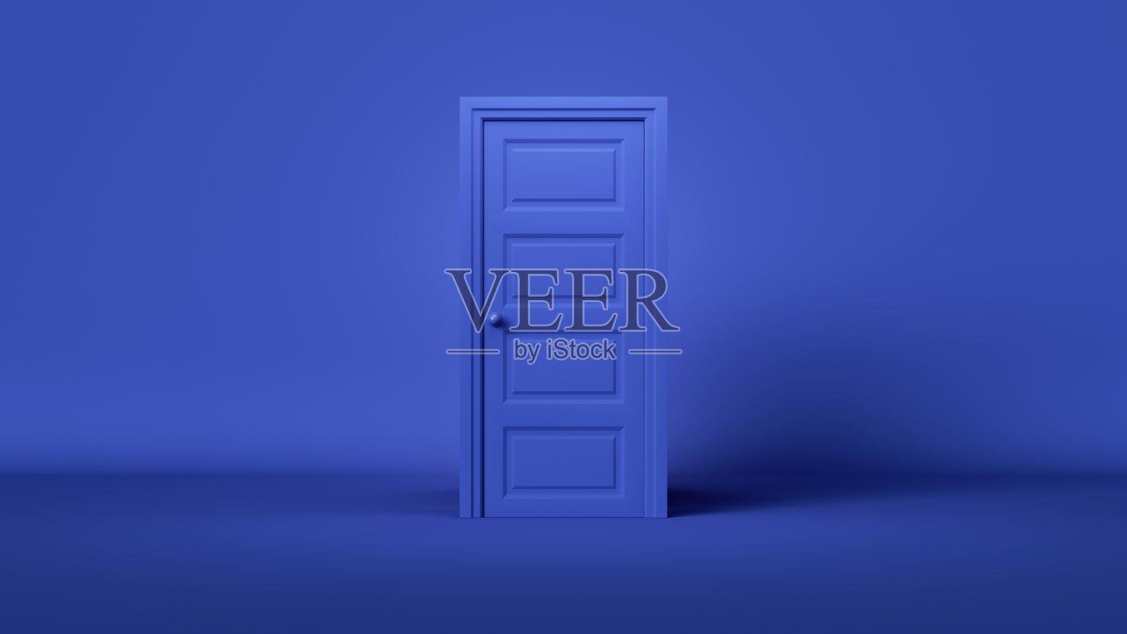 3 d渲染。抽象的极简主义壁纸。蓝色背景上封闭的蓝色门照片摄影图片