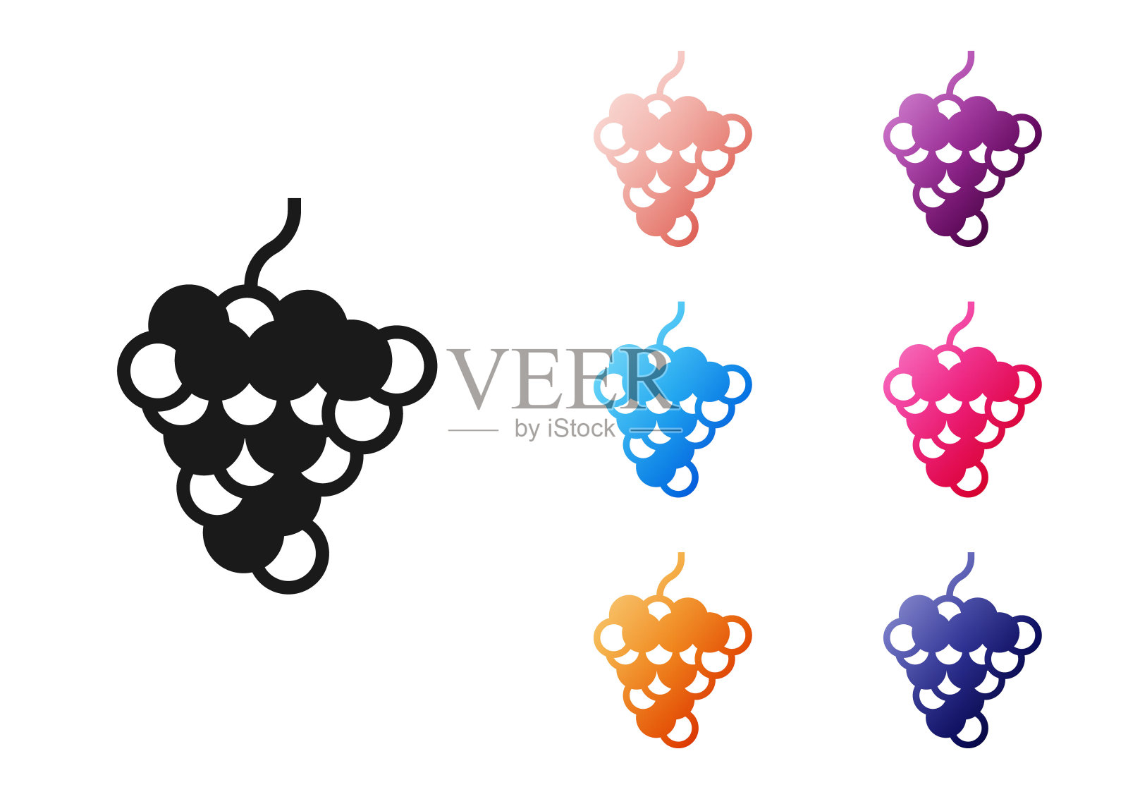 黑葡萄水果图标孤立的白色背景。设置图标彩色。向量插画图片素材