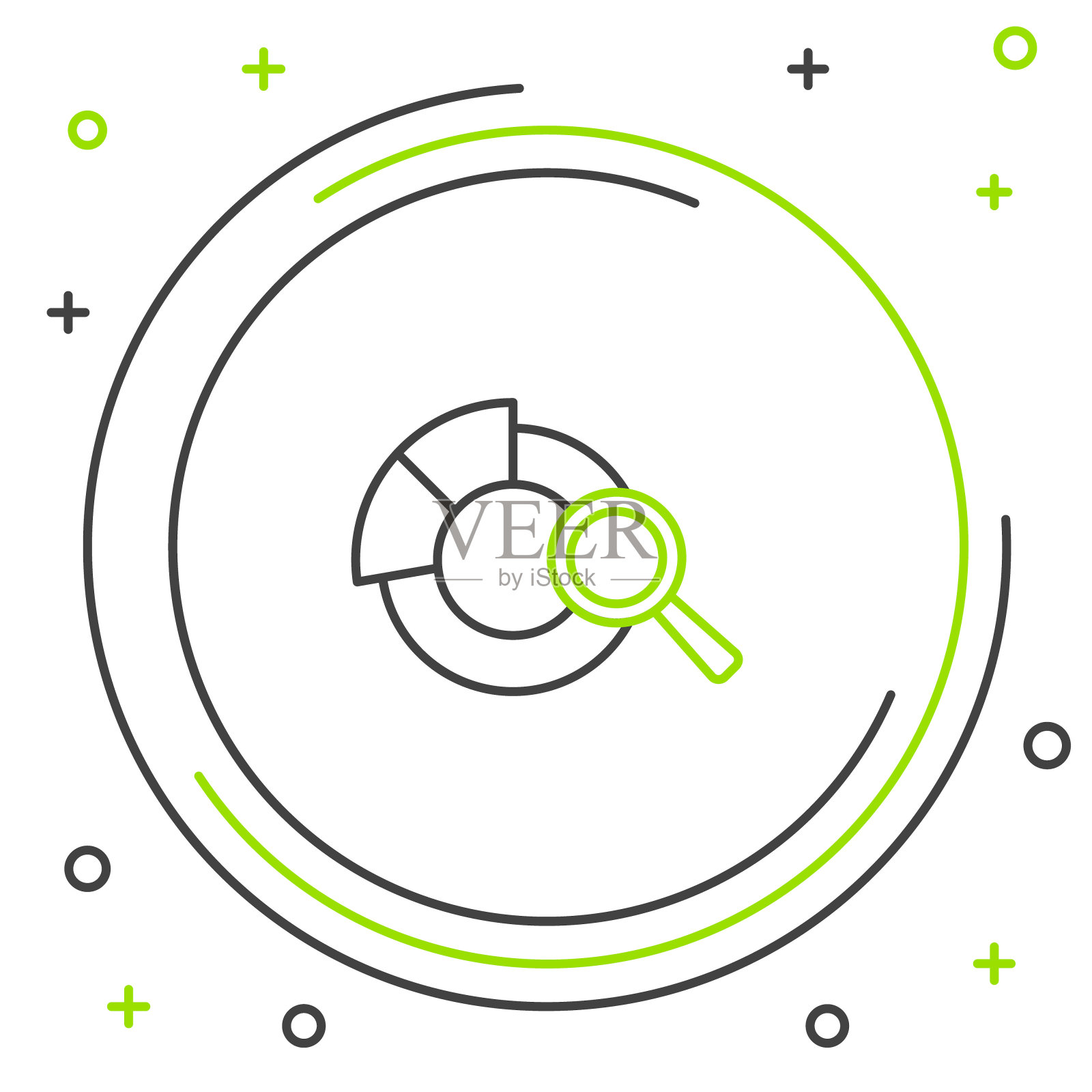 线放大镜和数据分析图标隔离在白色背景。搜索信号。色彩缤纷的轮廓概念。向量插画图片素材