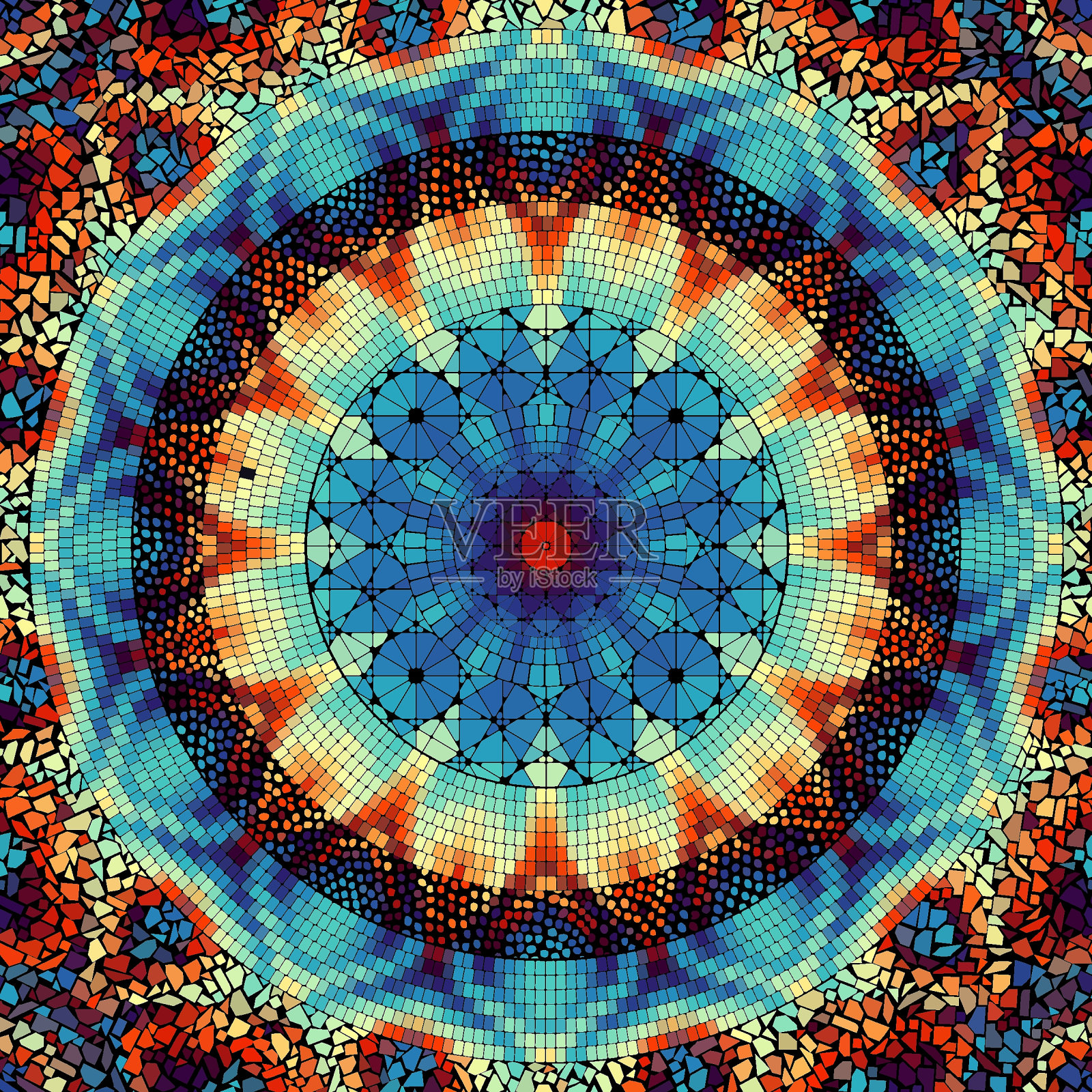 矢量无缝马赛克艺术图案。曼陀罗艺术背景。插画图片素材