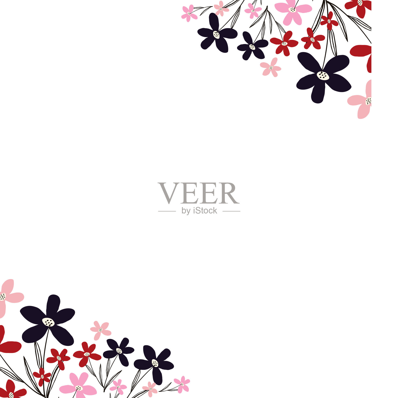 创意充满活力的花朵框架，明亮的框架与野花在多汁的颜色。插画图片素材