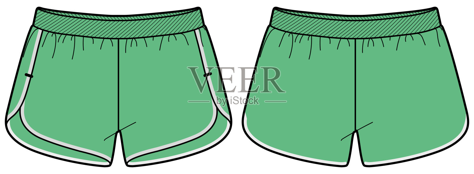 跑步短裤运动衫设计平面草图插图，短裤概念与正面和背面视图跟踪运动穿着短裤的设计。插画图片素材