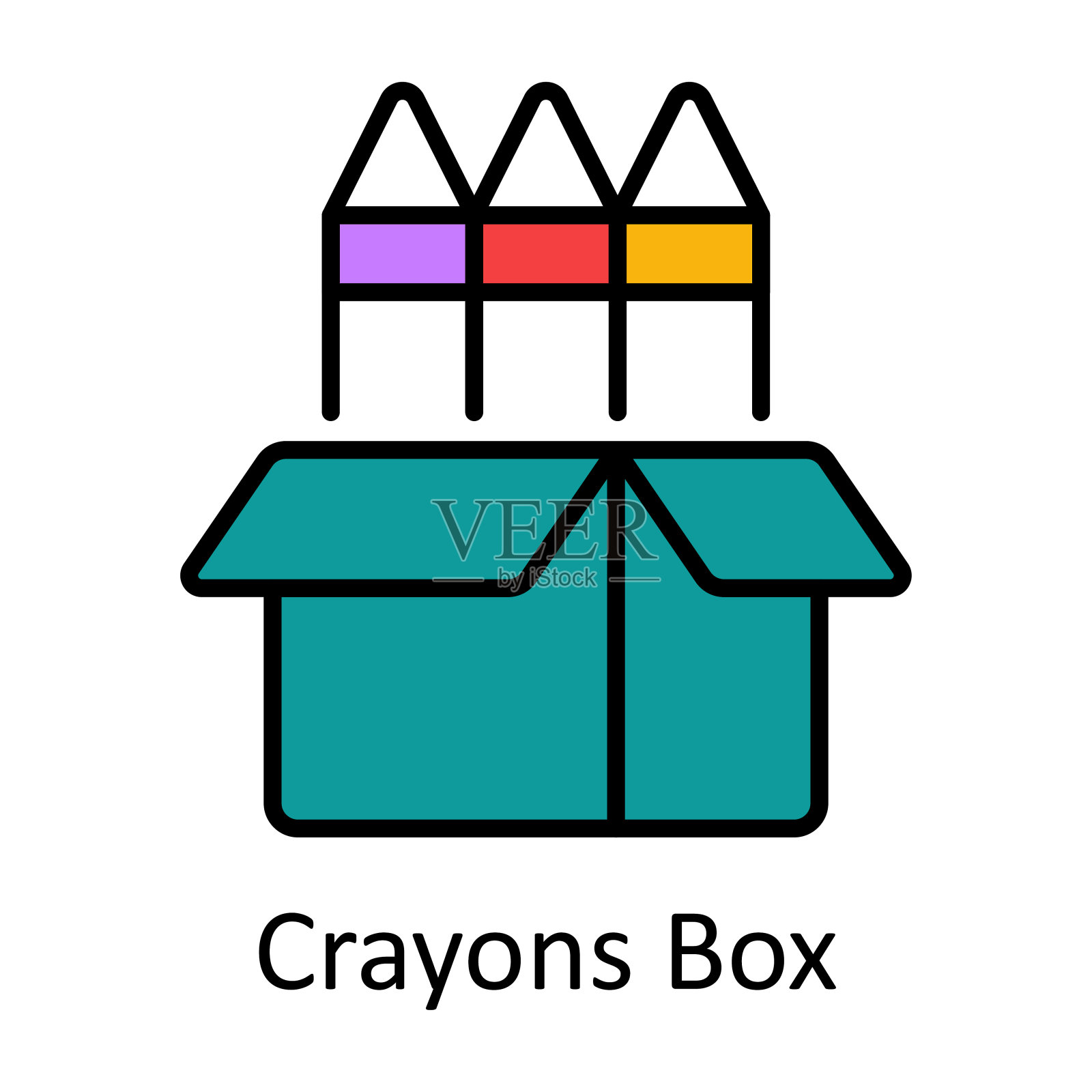 蜡笔盒填充轮廓图标设计插图。艺术和工艺符号在白色背景EPS 10文件插画图片素材