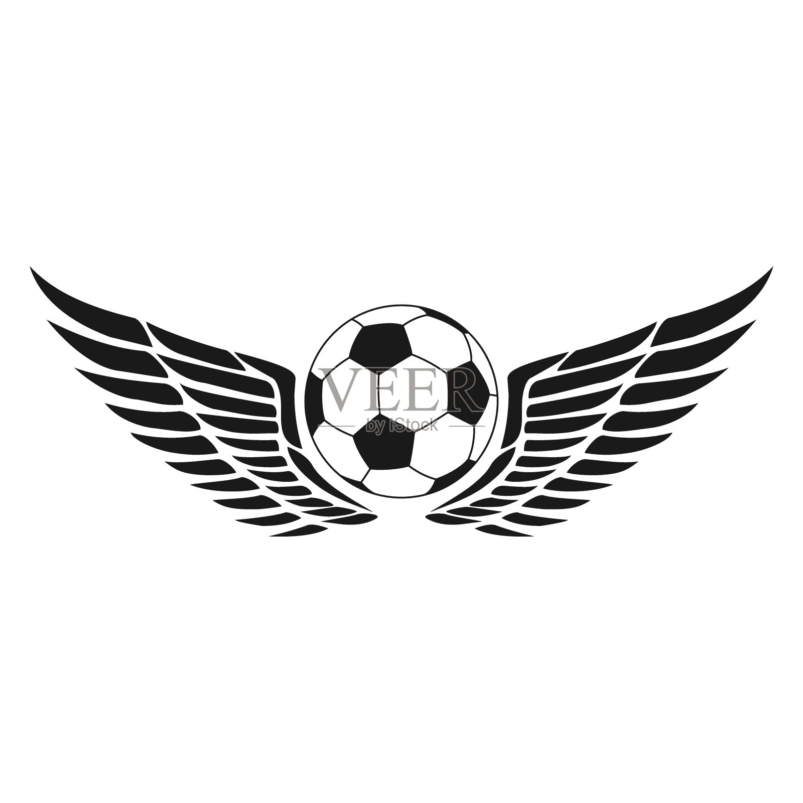 足球与天使翅膀复古雕刻绘画风格矢量插图。插画图片素材