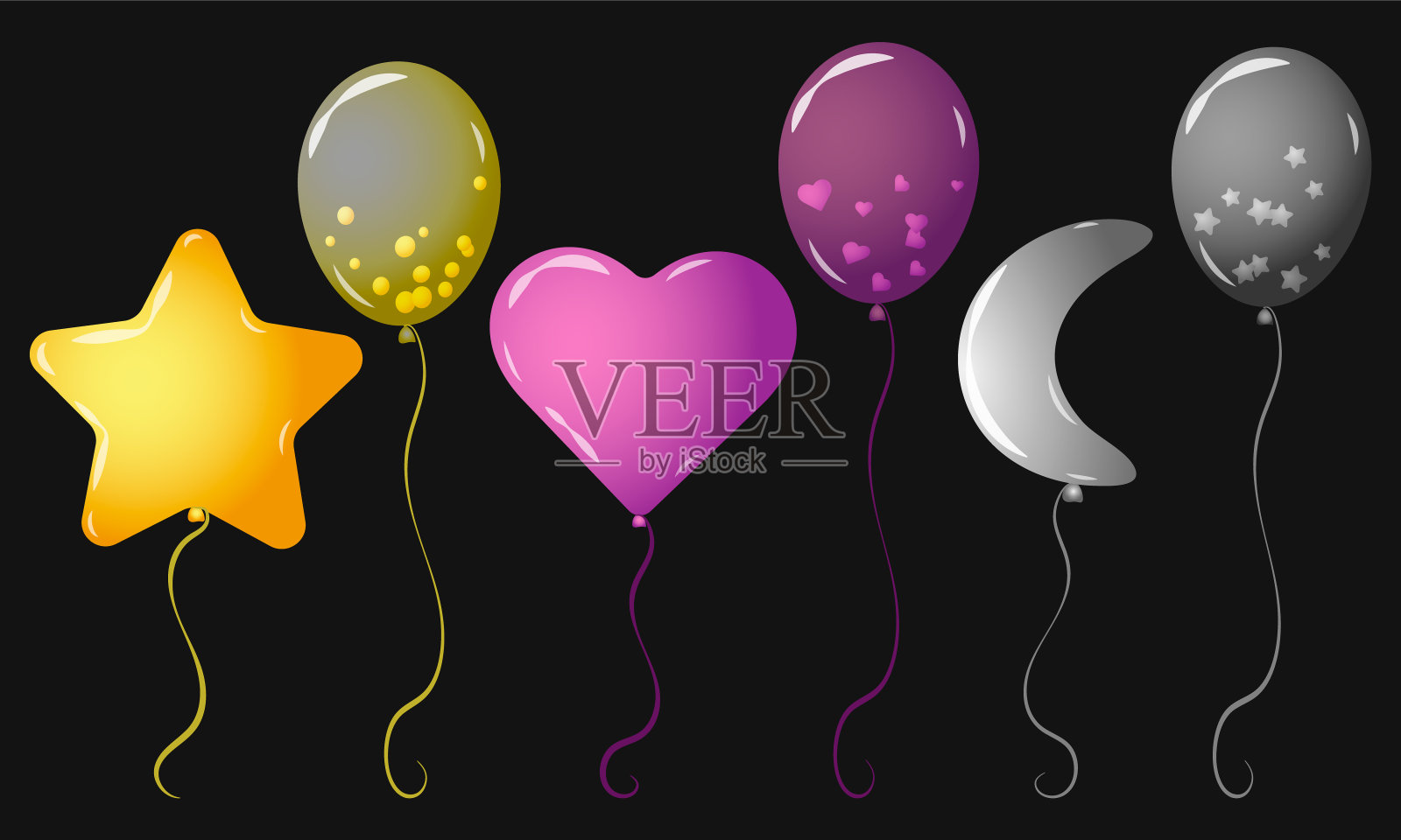 一组形状各异的气球插画图片素材