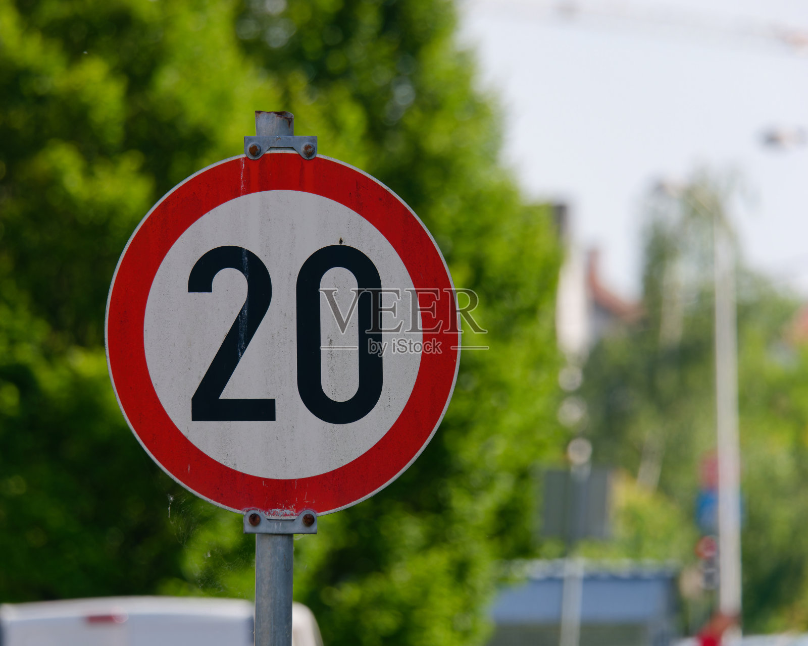 选择焦点拍摄的最高速度限制20街道标志照片摄影图片