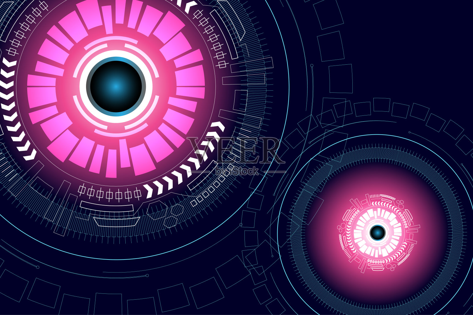 抽象的技术背景与各种技术元素高科技传播理念创新背景插画图片素材