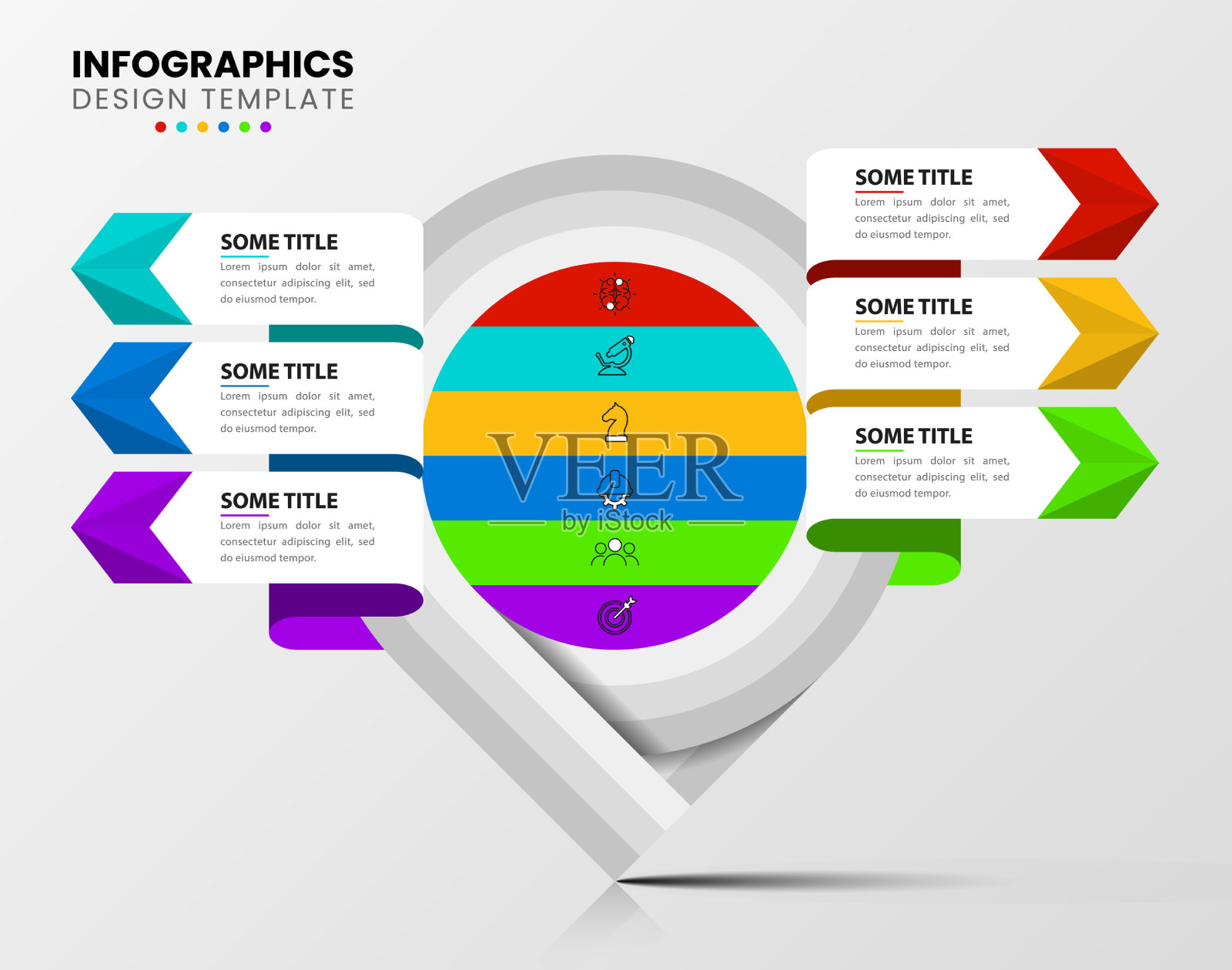 信息图模板与图标和6个选项或插画图片素材