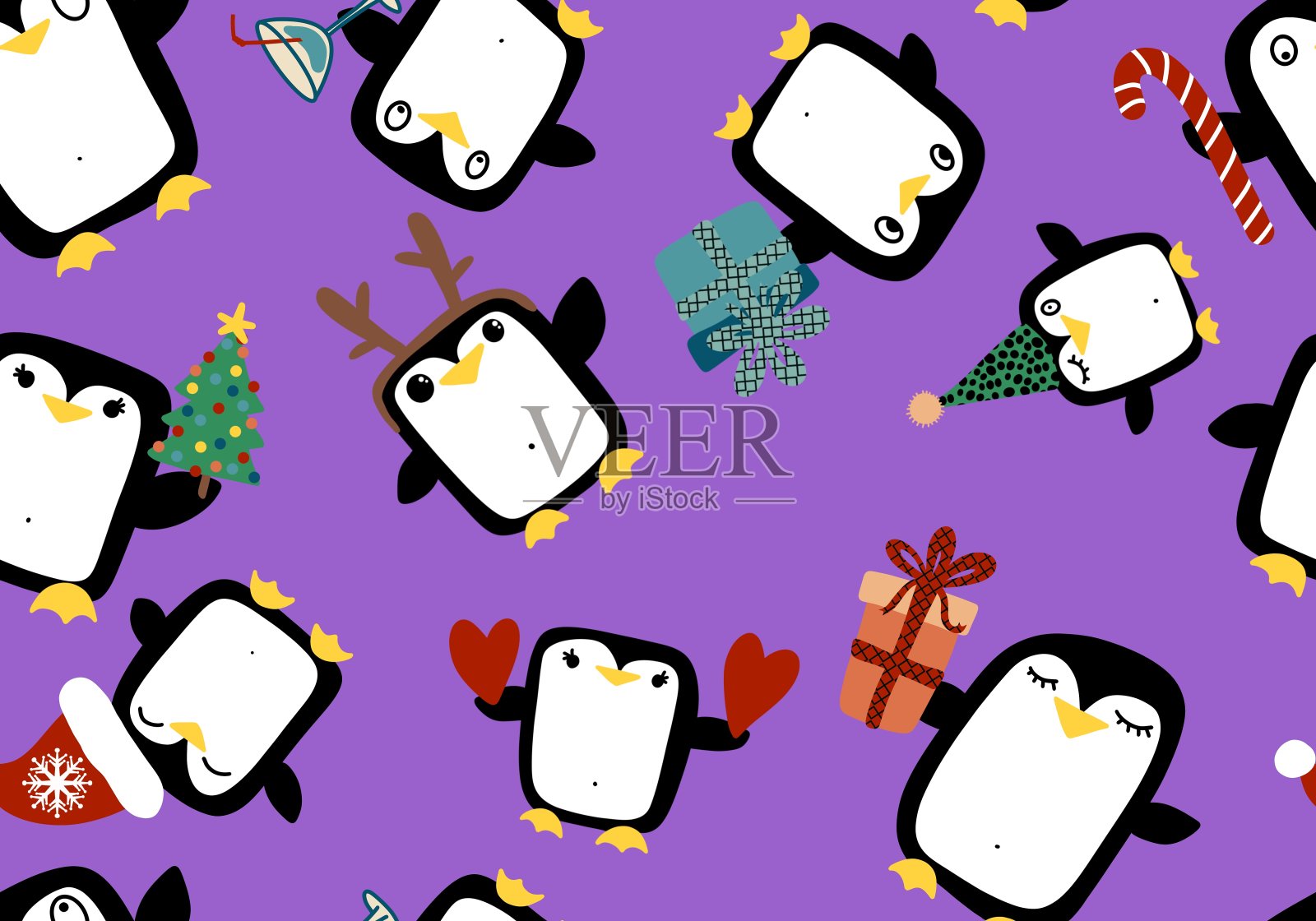 冬季圣诞无缝图案包装纸插画图片素材