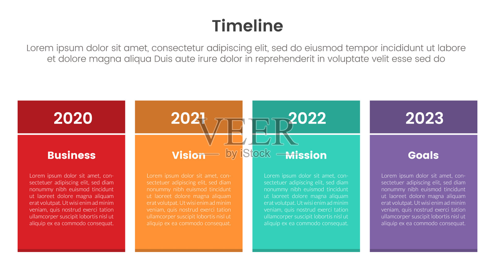 时间轴集点信息图与彩色表盒形状和4点阶段概念幻灯片演示模板横幅插画图片素材