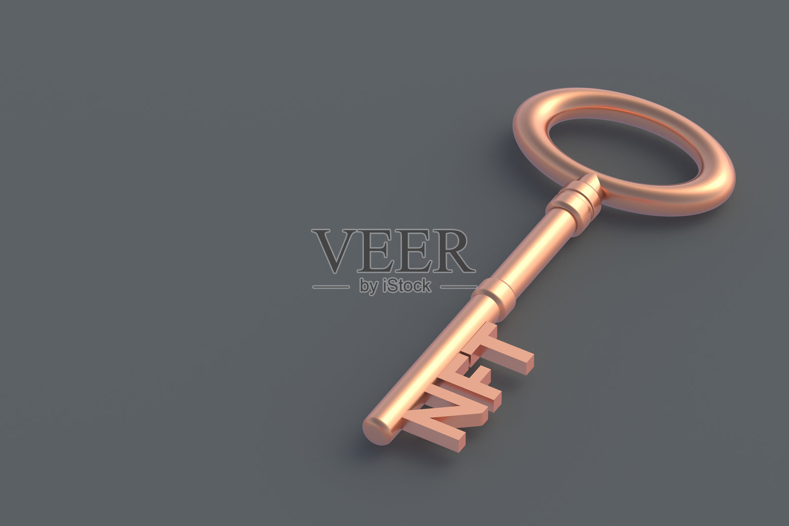 复古钥匙上的NFT铭文。加以干预令牌。区块链技术概念。数字营销。现代艺术。加密的艺术品。副本的空间。三维渲染照片摄影图片