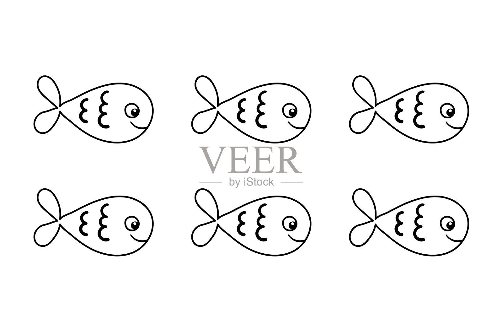 矢量集的海鱼卡通插图上的白色背景。平面简单的水族鱼图标插画图片素材