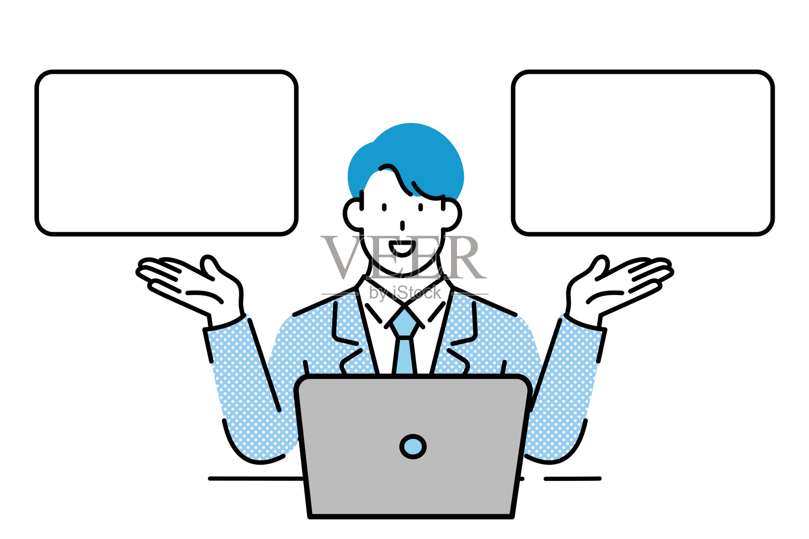 一个特工坐在笔记本电脑前推销。插画图片素材