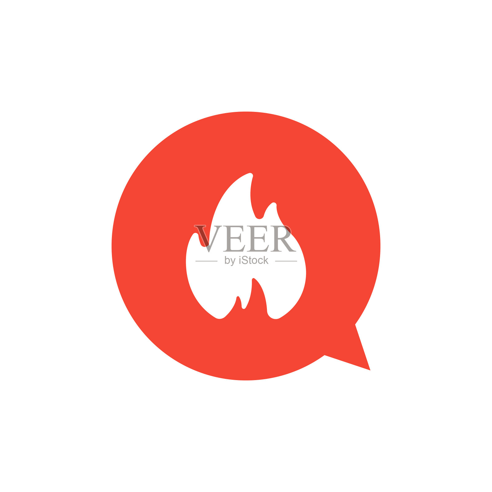 彩色平面风格图标集合。矢量插图。火焰在红色谈话气泡符号孤立的白色背景。广告，促销，新闻，社交媒体的设计元素插画图片素材