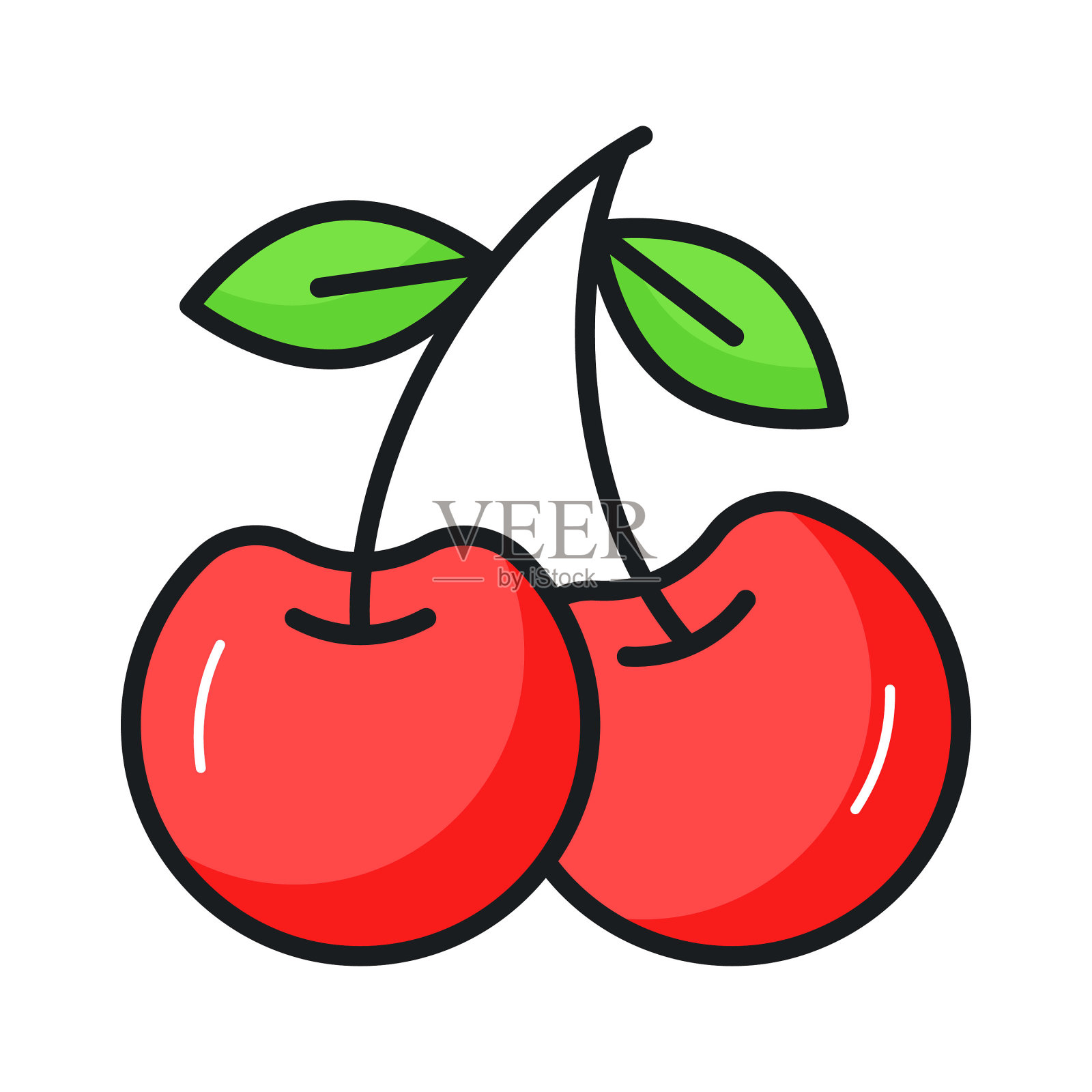 一对现代风格的野生樱桃，健康的有机浆果，时尚的风格插画图片素材