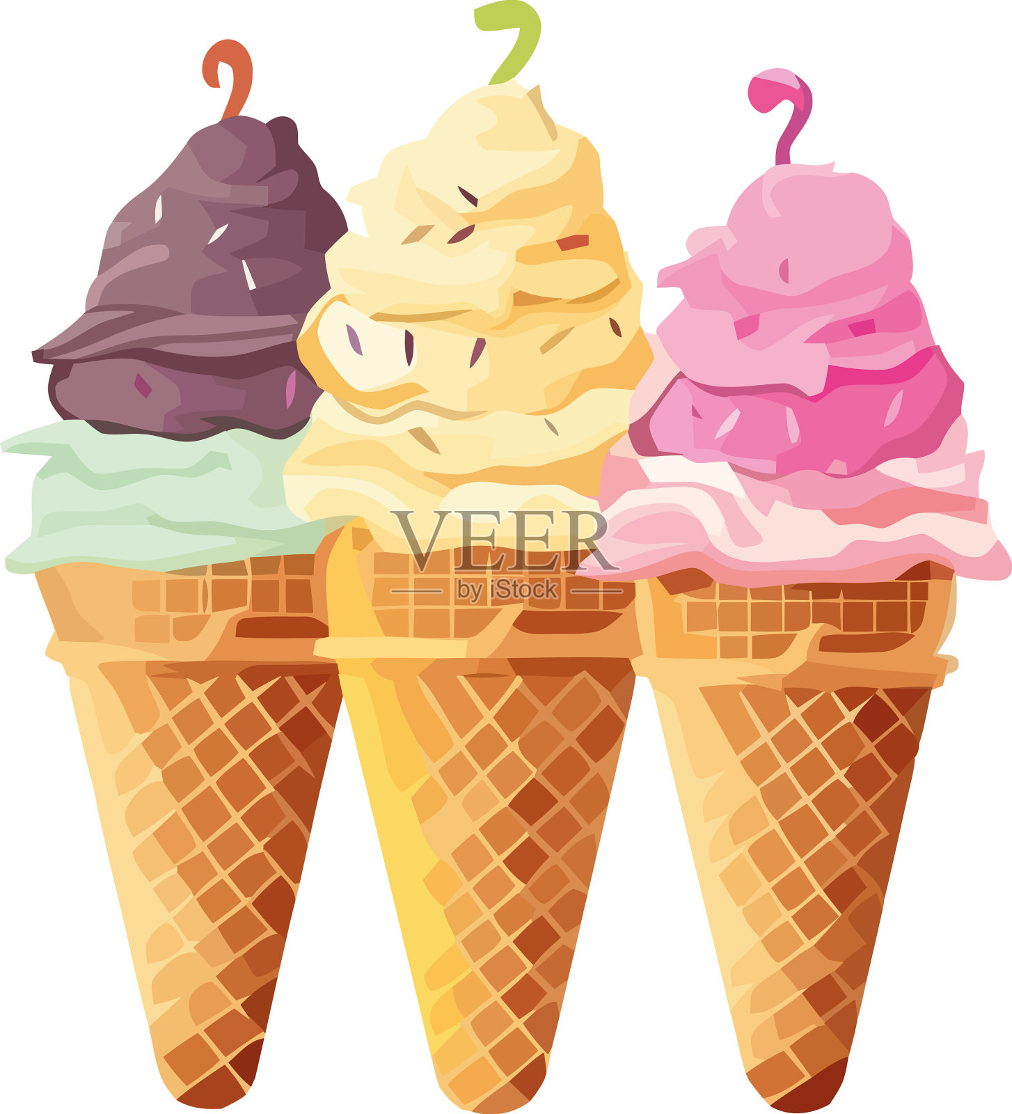 美味冰淇淋圣代新鲜水果配料插画图片素材