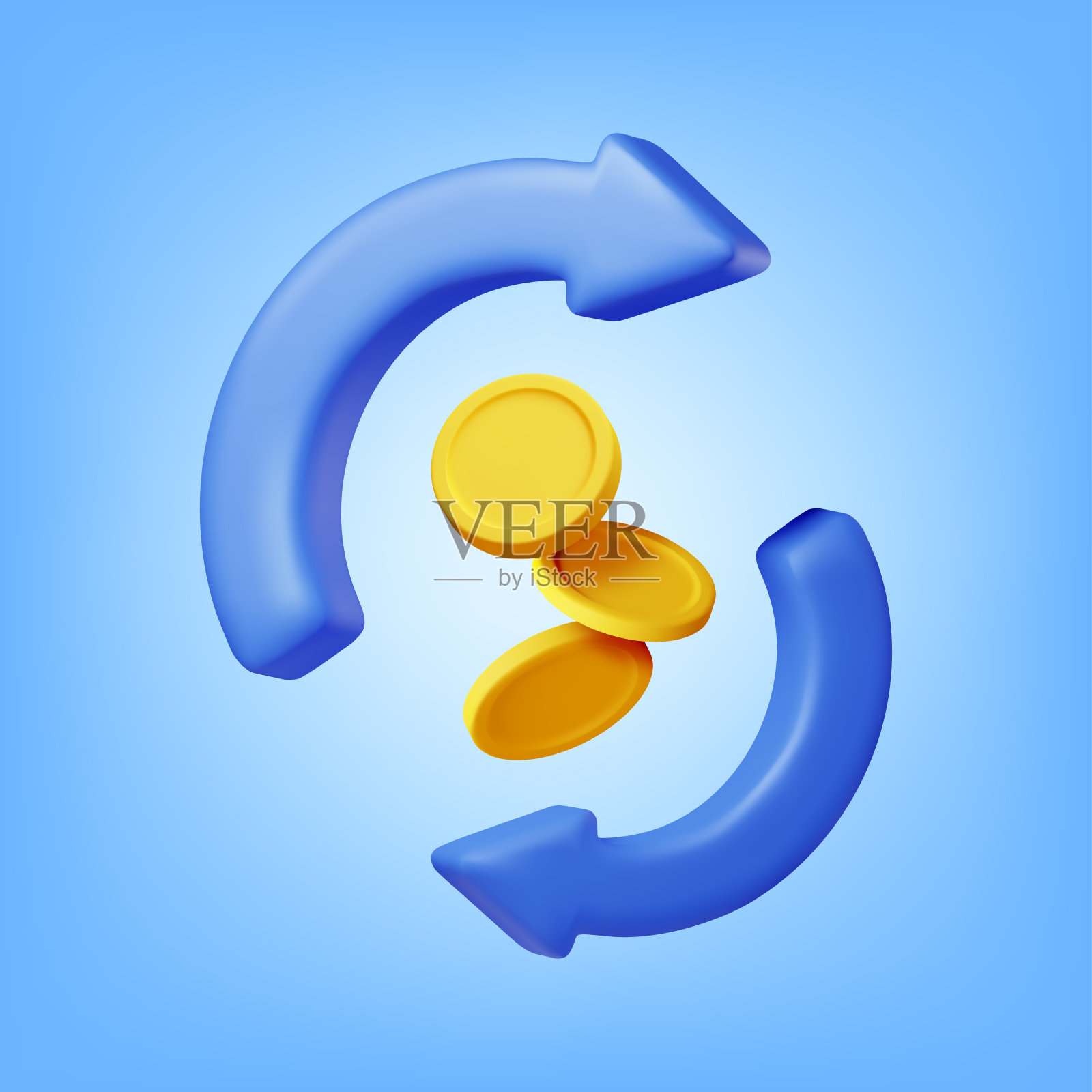 3D圆箭与金币插画图片素材