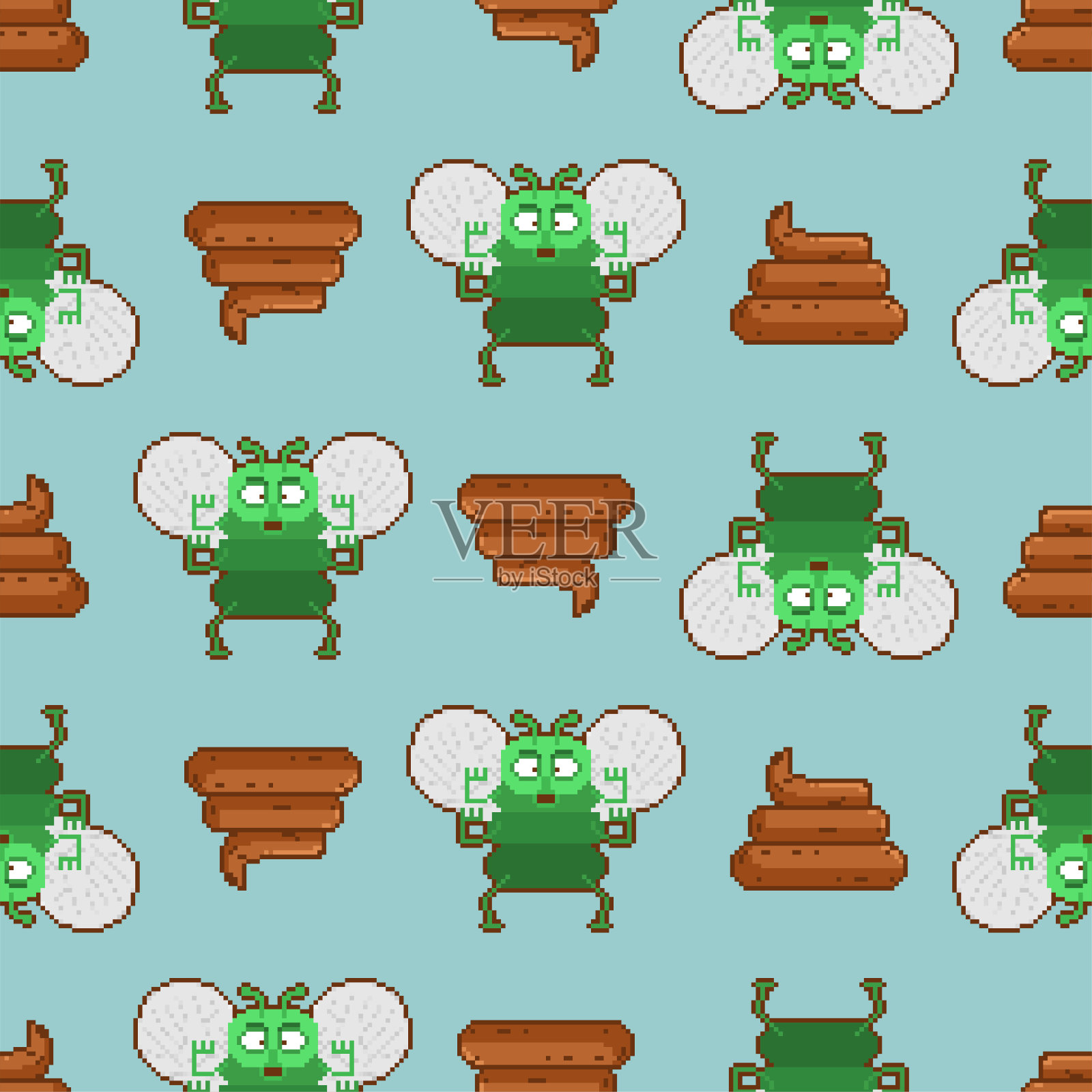 飞屎图案无缝。苍蝇吃便便背景插画图片素材