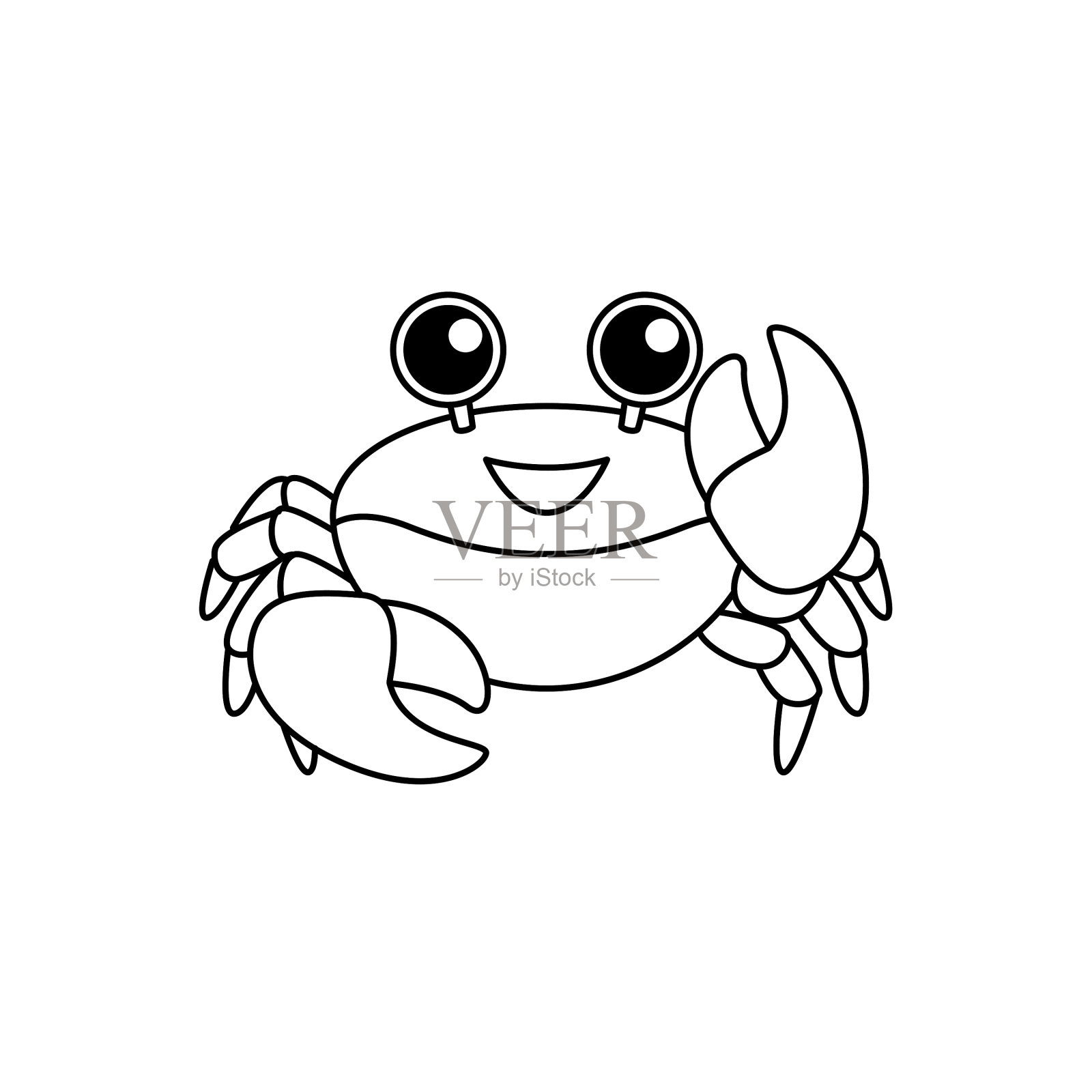 黑色和白色矢量插图的螃蟹孤立在白色背景。儿童涂色书。股票插图插画图片素材