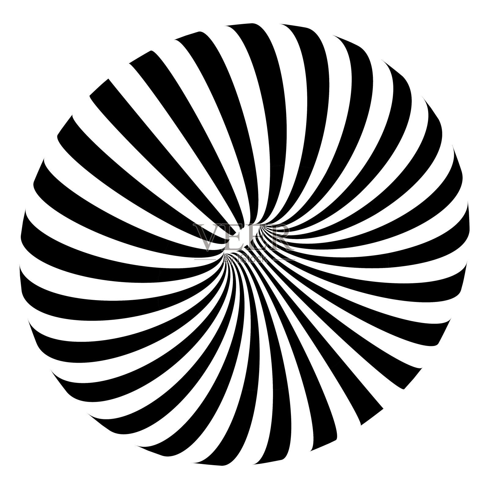 3D条纹环面形状透视。甜甜圈图在三维空间与黑白线隔离在白色背景。圆心有孔的圆形物体插画图片素材