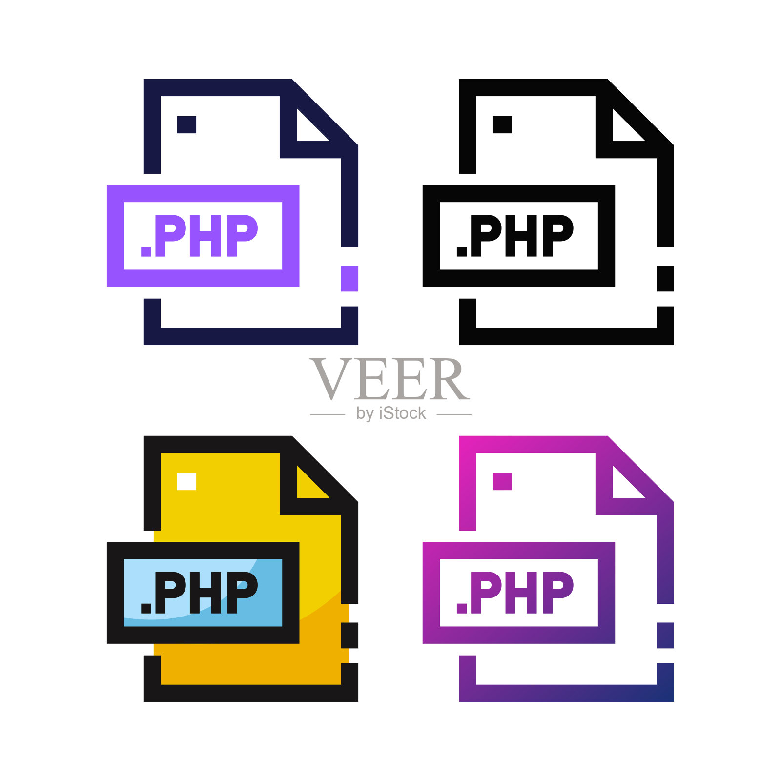 PHP文件图标设计在四个变化的颜色插画图片素材