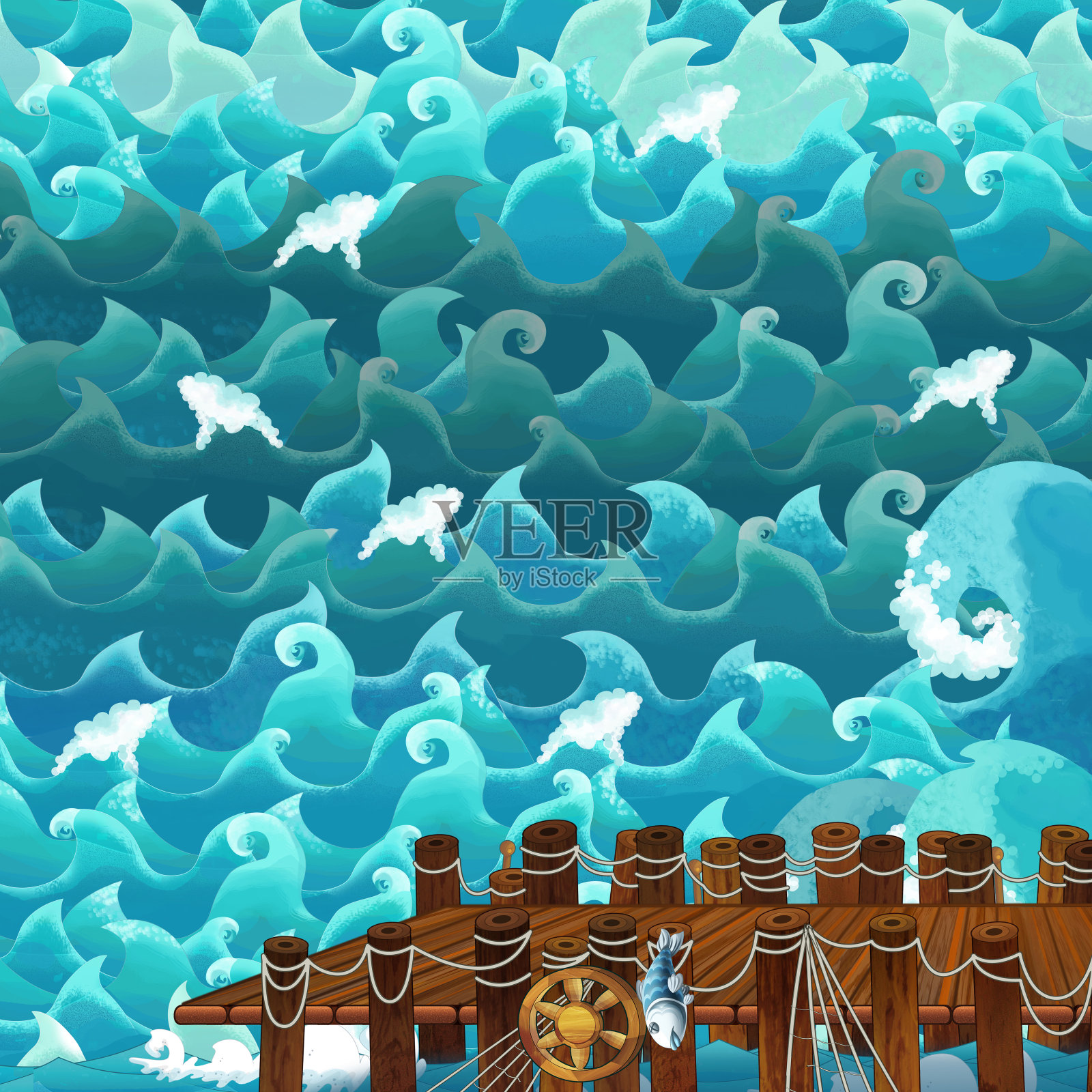 卡通场景与框架边界海盗主题与空间文字插图为儿童插画图片素材