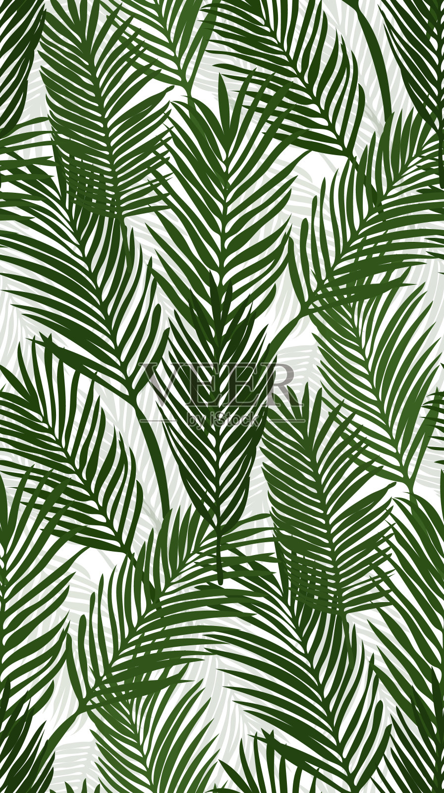 无缝图案与热带棕榈叶在白色背景。异国情调的时尚印花。矢量插图。插画图片素材
