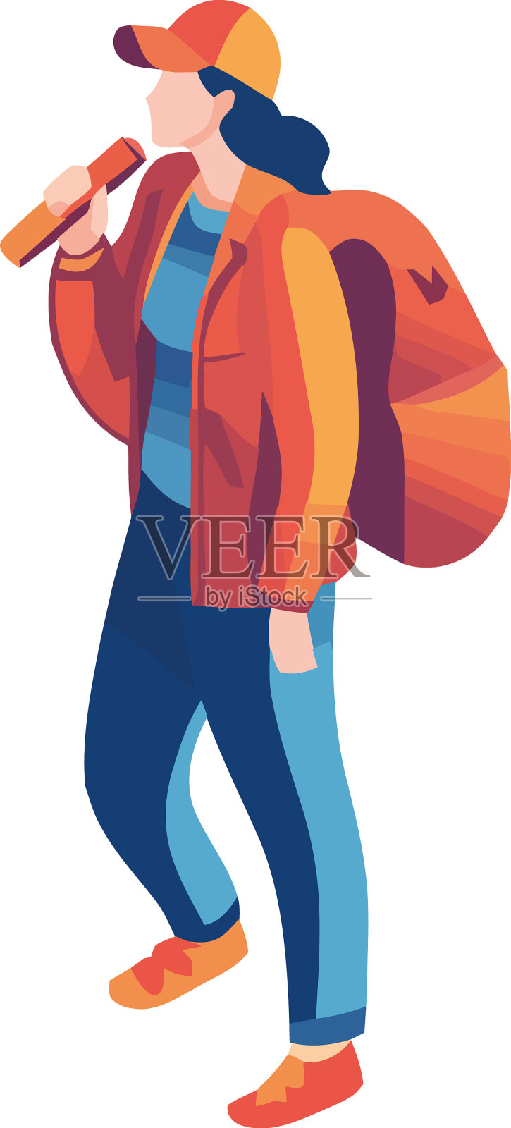 一个人背着背包徒步旅行设计元素图片