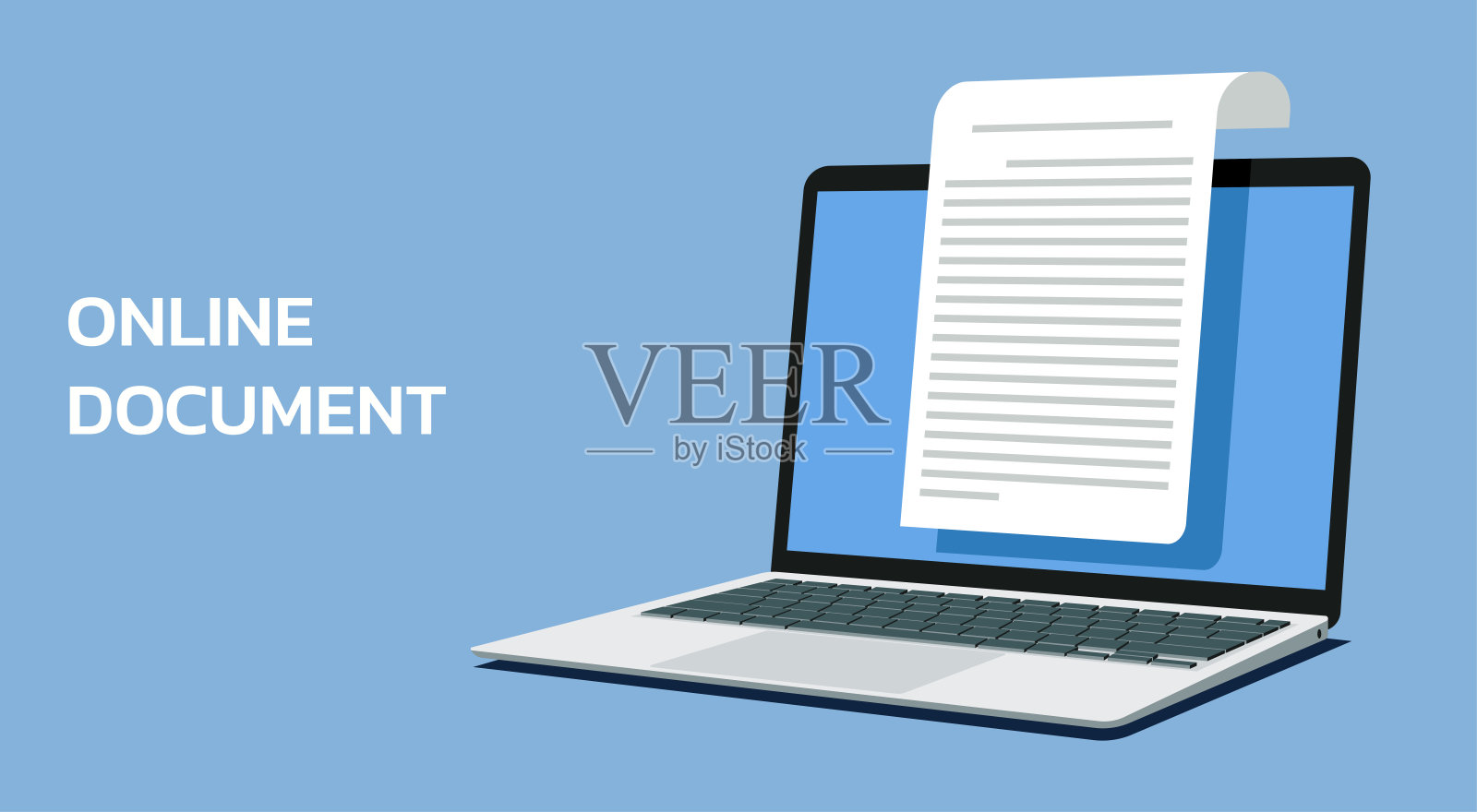 笔记本电脑上的在线电子文档插画图片素材