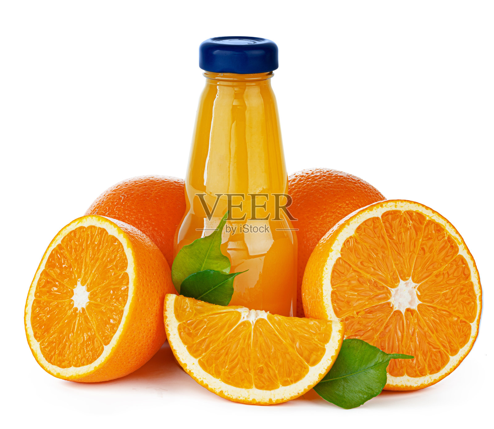 一瓶新鲜的橙汁孤立在白色照片摄影图片