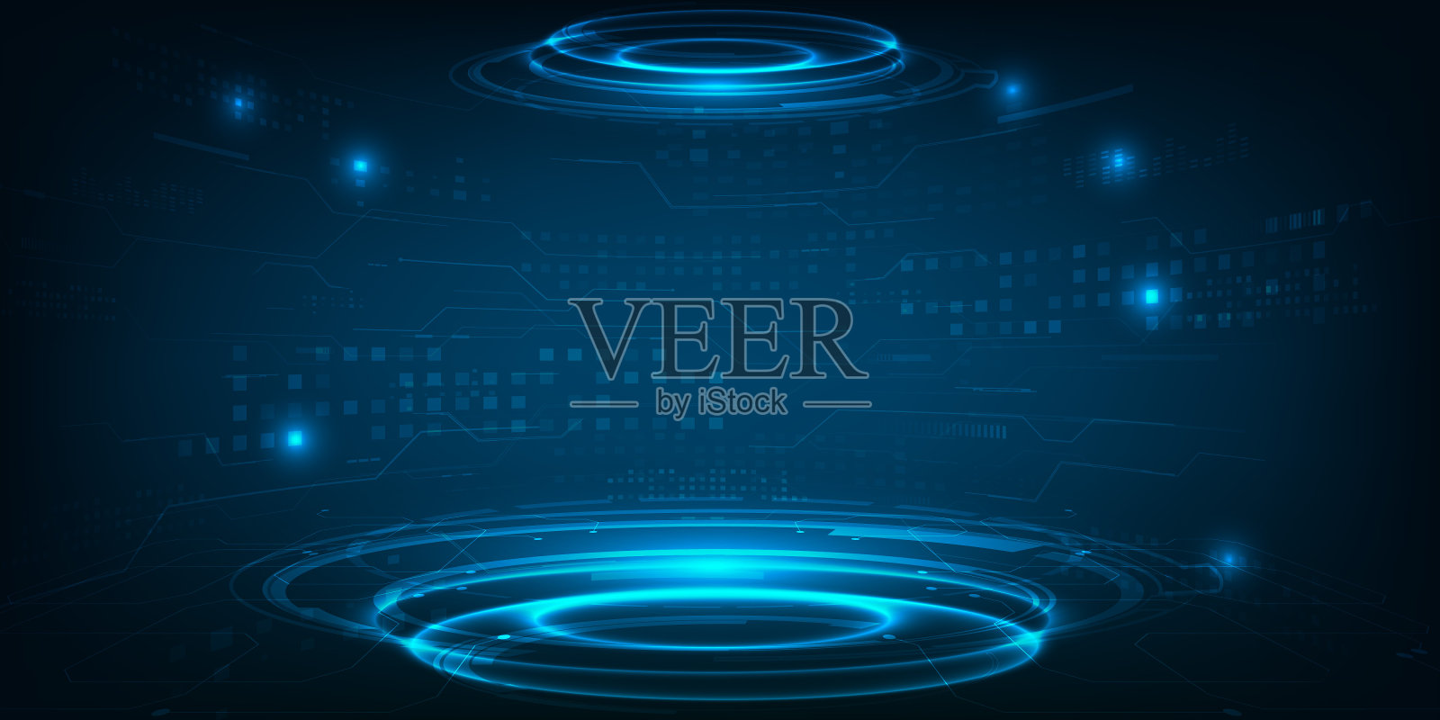 矢量插图高科技可视化全息舞台布局的产品展示和技术元素。未来主义的设计理念。插画图片素材