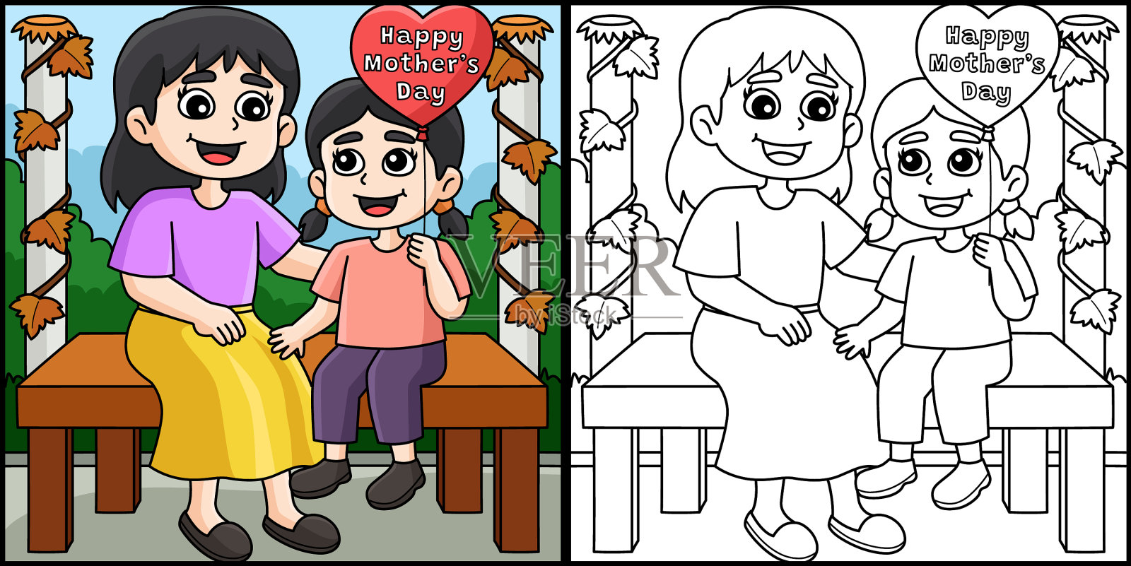 抱着气球祝母亲节快乐插画图片素材