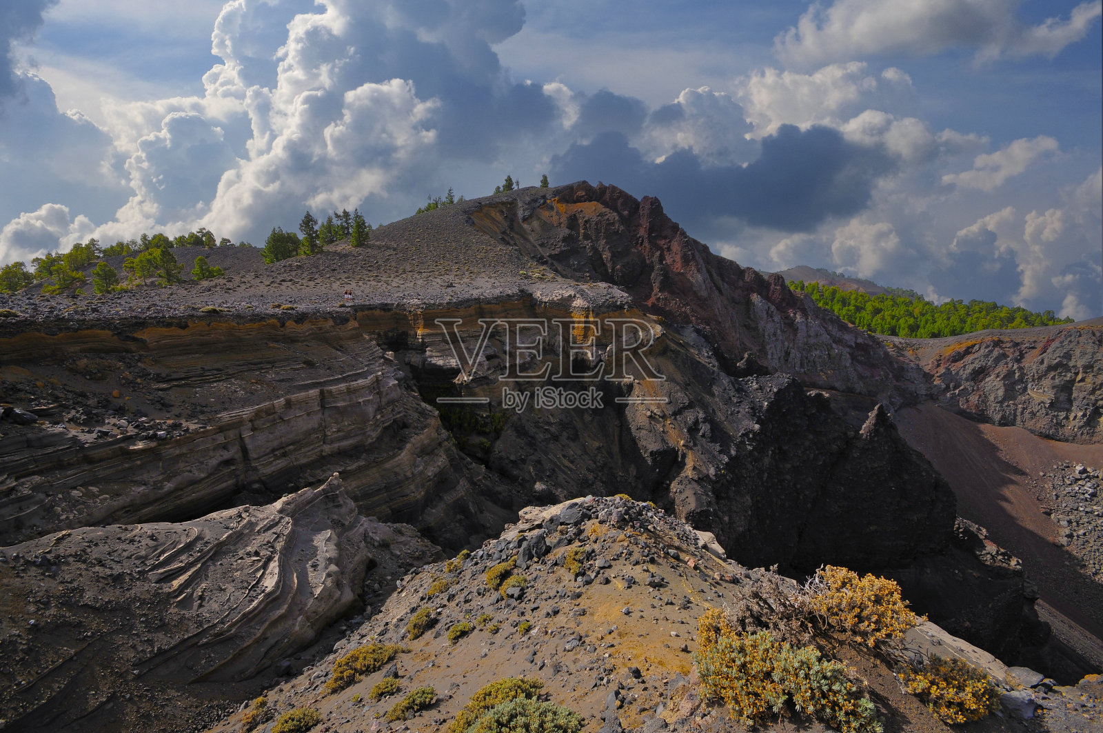 大西洋拉帕尔马岛迷人的野生火山景观令人叹为观止。在西班牙加那利群岛GR131路线上徒步旅行，也被称为Ruta de Los Volcanes。照片摄影图片