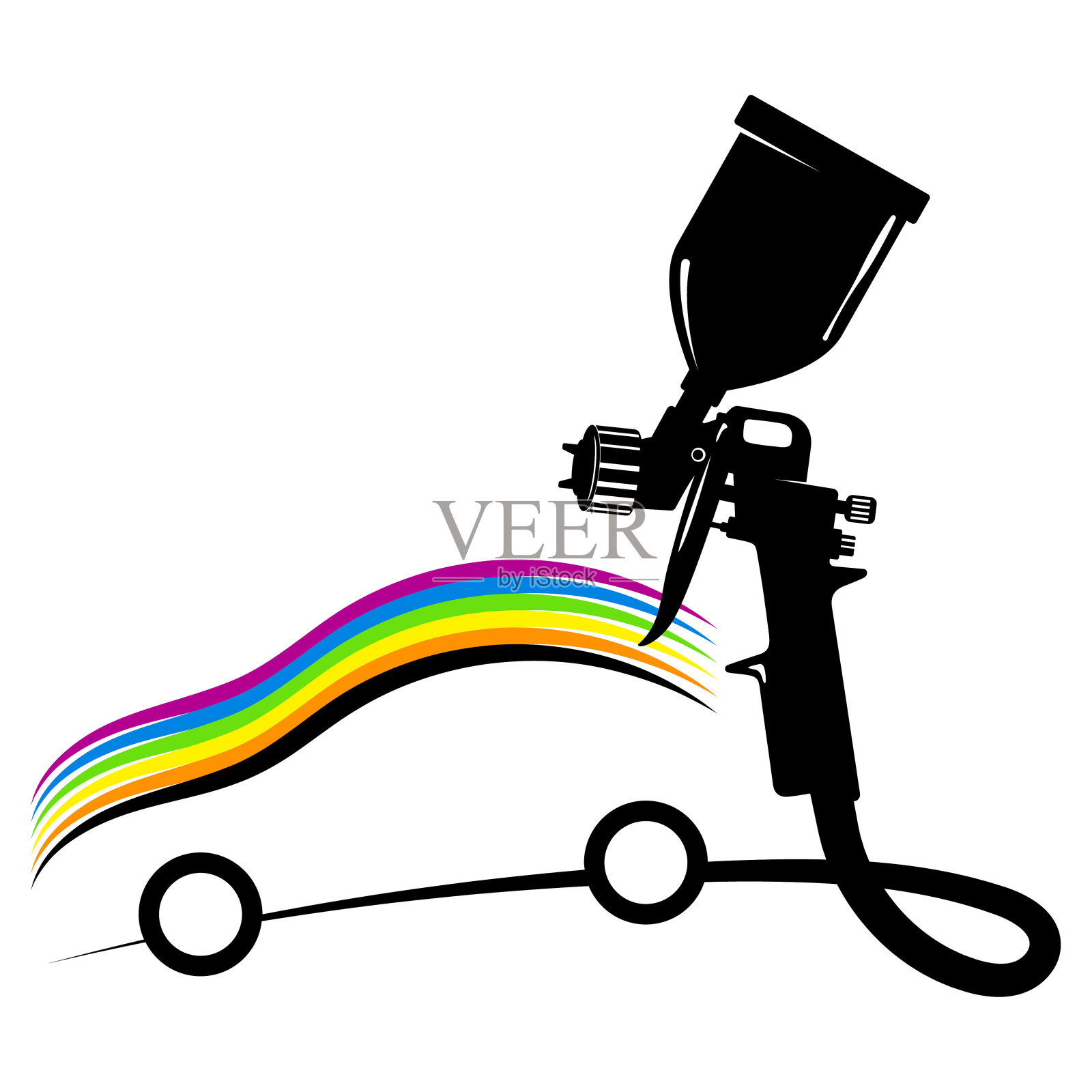 一辆车的轮廓用彩色油漆和喷枪插画图片素材