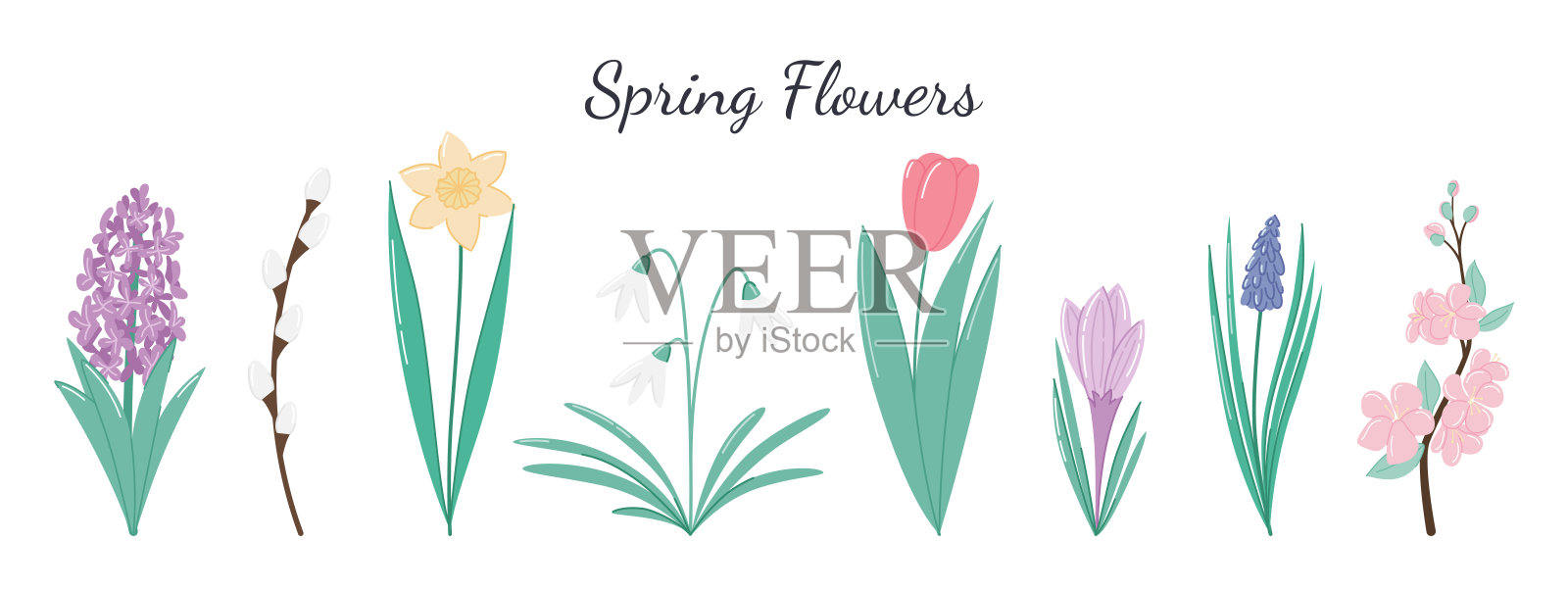 一套不同的春花插画图片素材